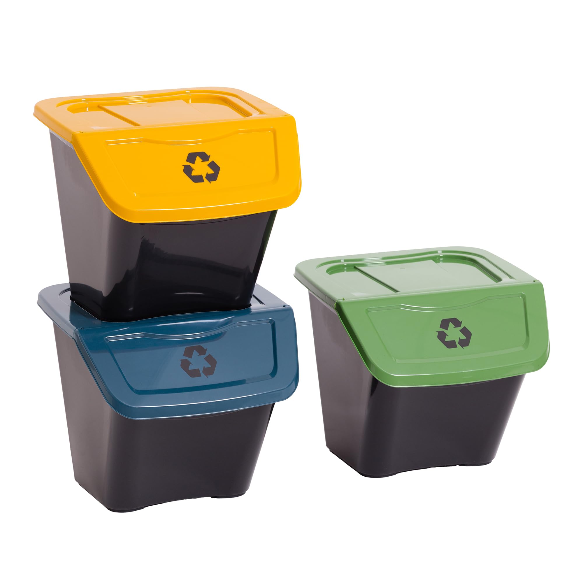 DEA HOME Ecobin Set 3 pattumiere per raccolta differenziata 30L ciascuna, 39x39x33h cm, con coperchio removibile e apertura frontale, design compatto salvaspazio, ideale per interni ed esterni
