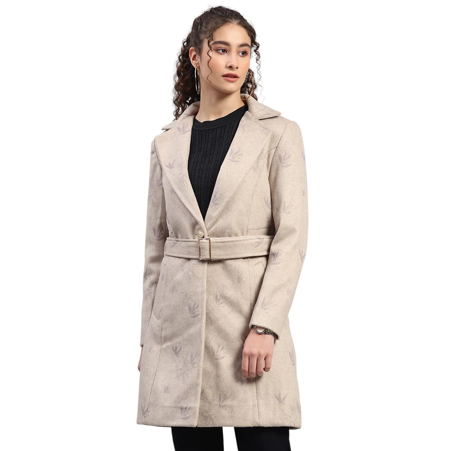 Womens Regular Fit Printed Button Closure Full Sleeve Winter Coat | Warm Woolen Overcoat for Ladies | Stylish Long Sleeve Buttoned Jacket(Pack of 1)-image-2