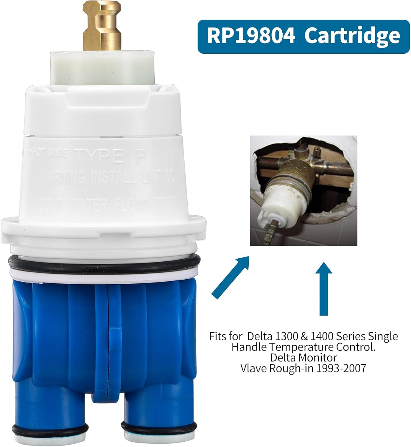 RP19804 Shower Cartridge Compatible with Delta 1300/1400 Series Single Handle Tub Bathtub Shower Faucet Valve Replacement for Delta Monitor Pressure Balance Cartridge, RP22734 Bonnet Nut (1993-2007)
