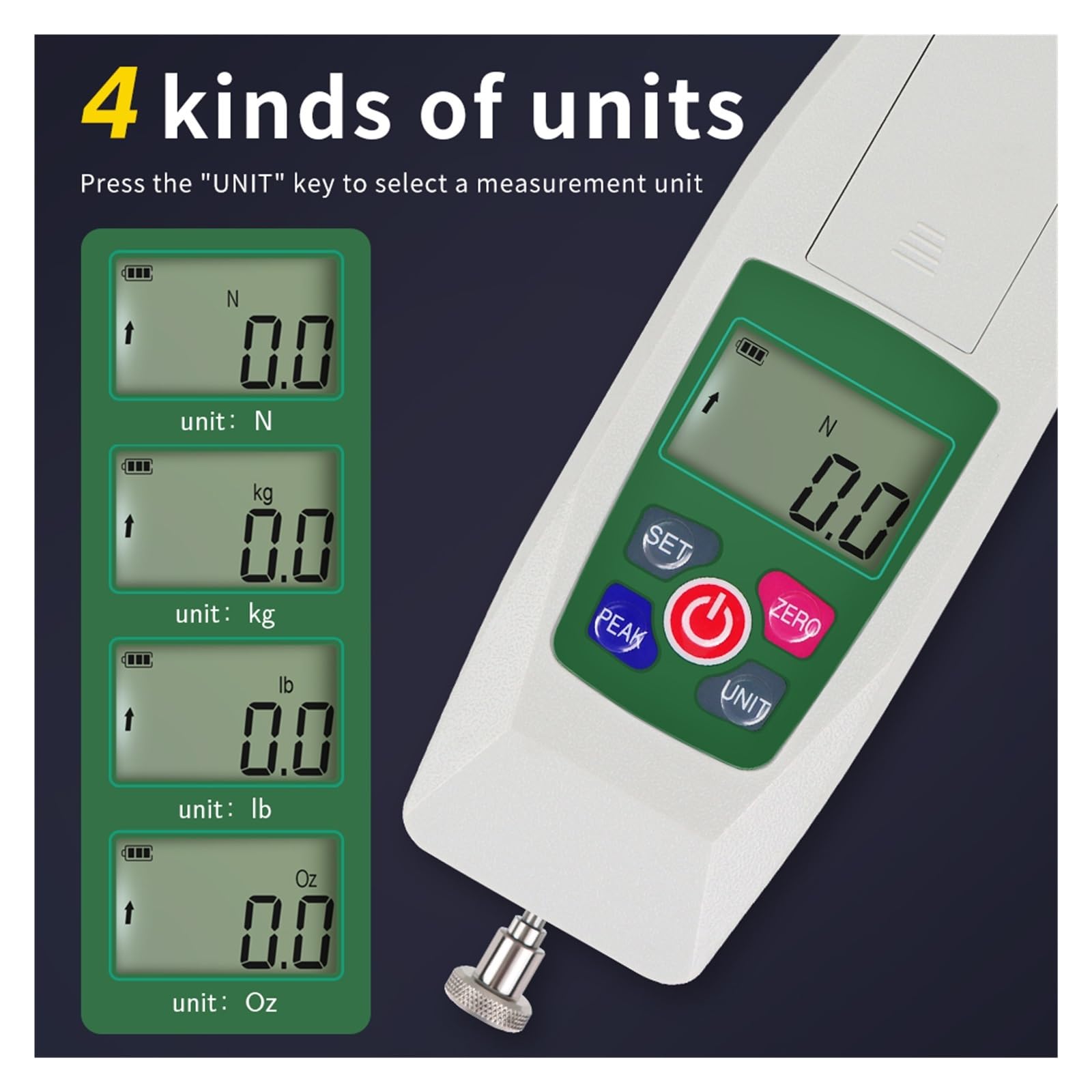 Dynamometer, KF-100 Digitales Kraftmessgerät Zugkraft-Dynamometer Hochpräzises Kraftmessgerät mit Einheitenumrechnungs-Summeralarm