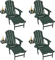 Vista 74 de FOOWIN Adirondack - Silla Adirondack con otomana retráctil, silla Adirondack plegable ajustable de polietileno de alta densidad con bandejas 4 en 1