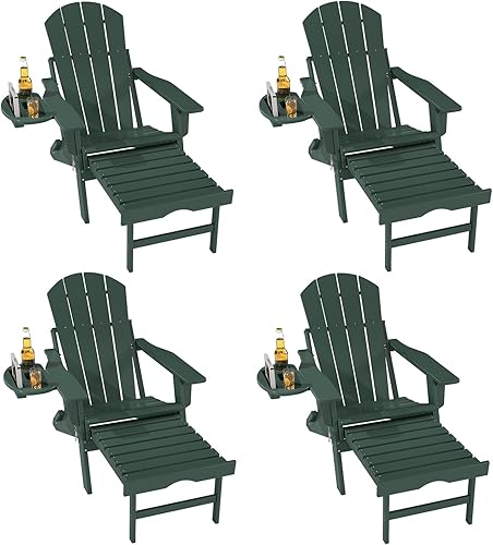 Miniatura 74 de FOOWIN Adirondack - Silla Adirondack con otomana retráctil, silla Adirondack plegable ajustable de polietileno de alta densidad con bandejas 4 en 1