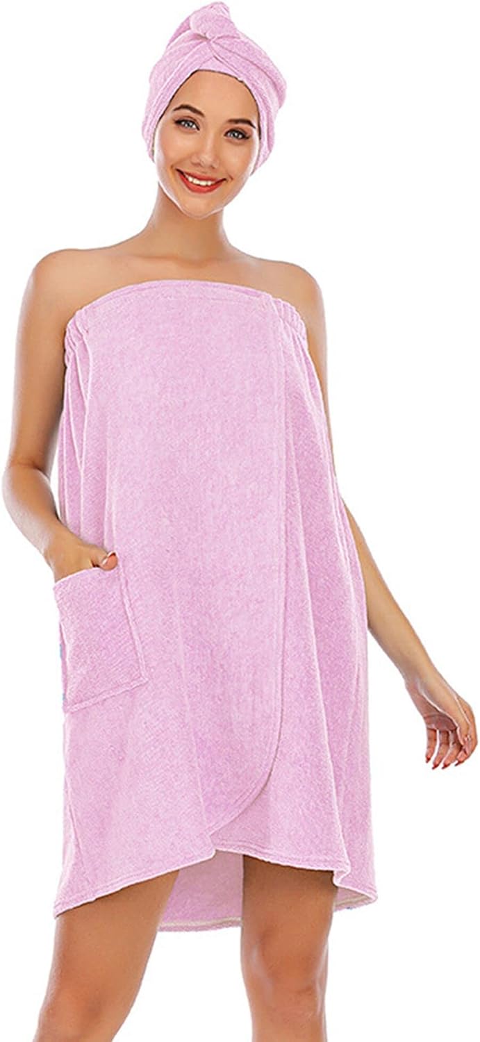 Hysunland Pink Terry Cloth Velcro Bath Towels Wrap for