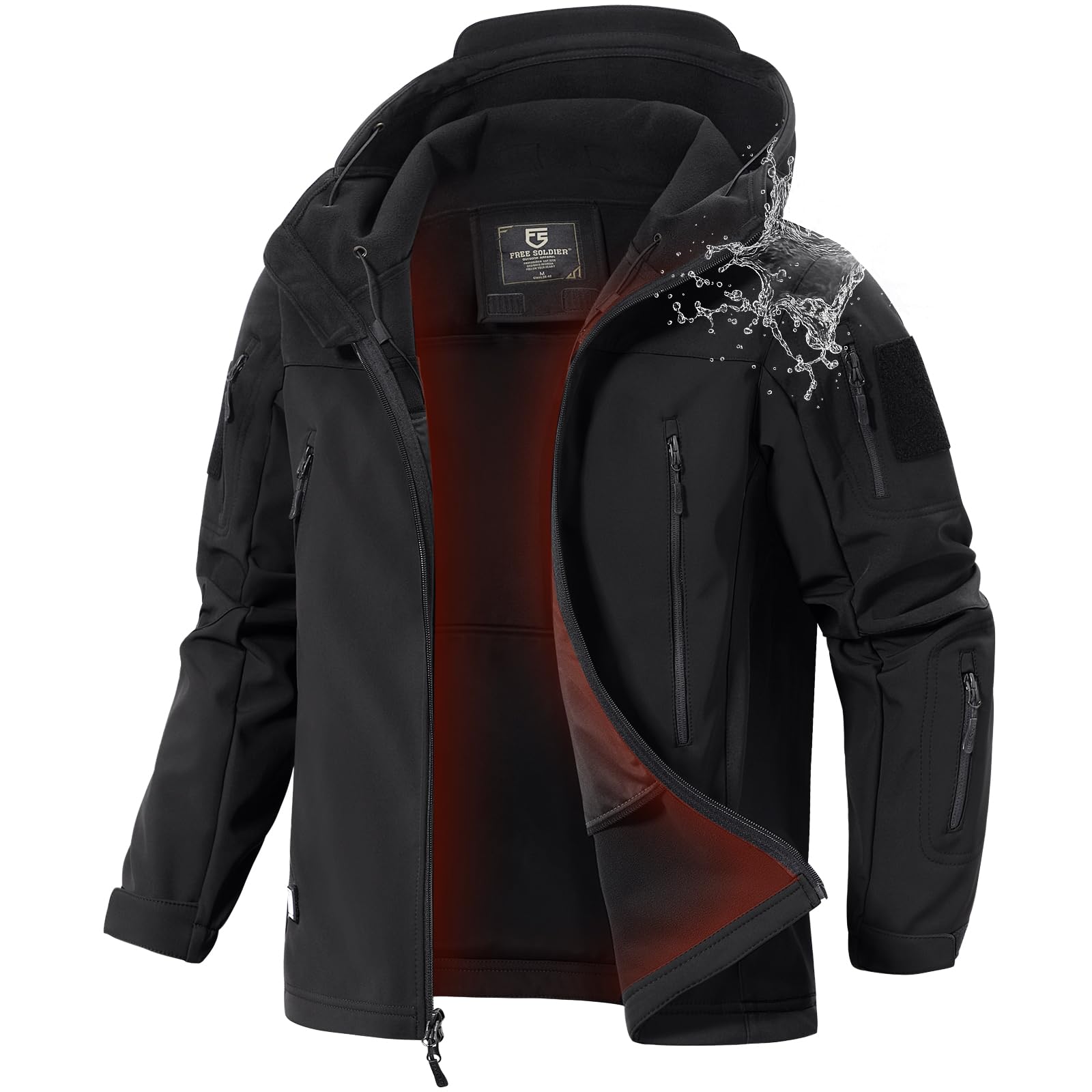 Men's Hooded Waterproof Rain Fleece Lined Softshell Jacket(Black,L)