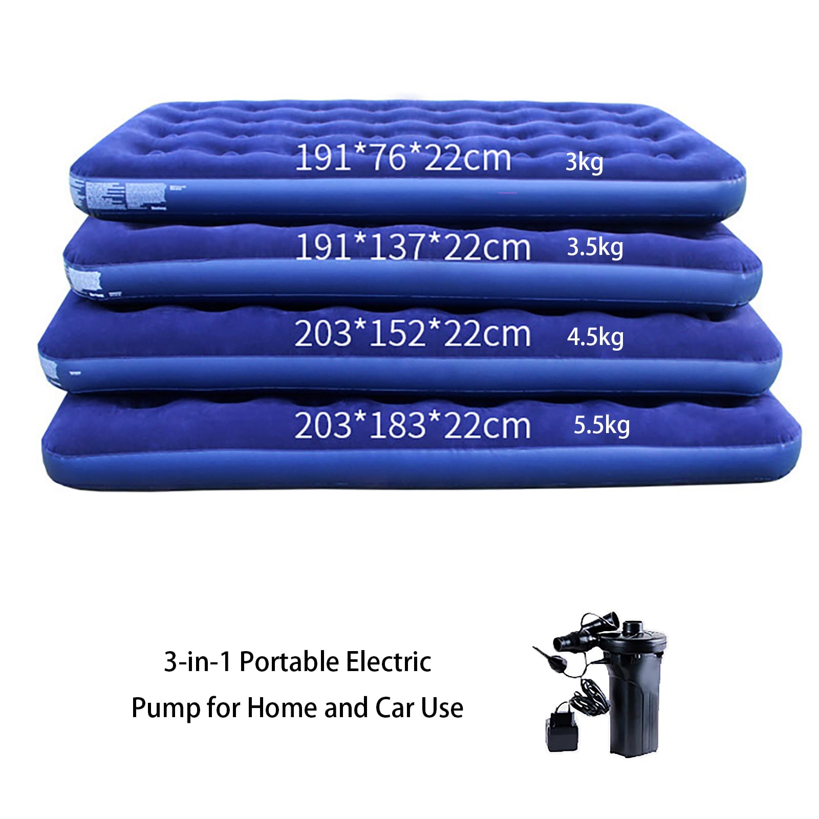 Colchón Inflable para 4 Personas - Cama De Aire De PVC con Bomba Eléctrica Incluida, Colchón De Camping Portátil De Gran Capacidad para Uso Familiar Y Viajes
