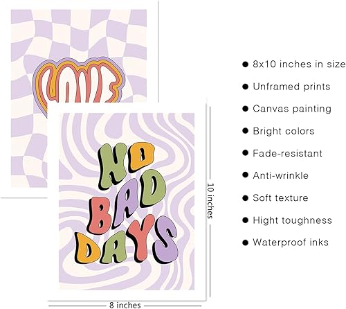 Miniatura 2 de YIXIHOMPT Arte de pared inspirador retro Groovy, juego de 4 impresiones psicodélicas estilo bohemio hippie vintage en tonos pastel de los años 70 y