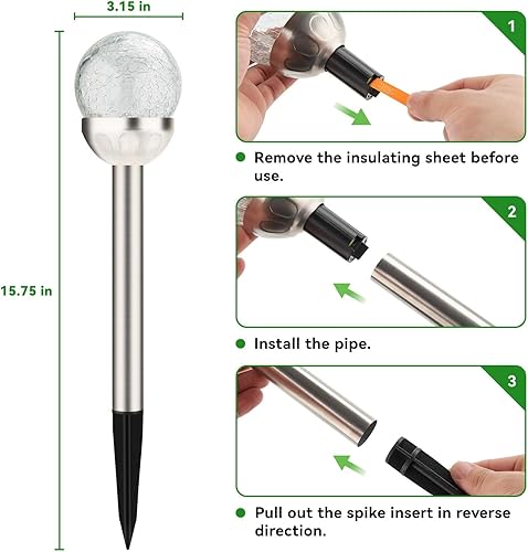 Miniatura 7 de Luces solares para exteriores, paquete de 6 luces LED que cambian de color, acero inoxidable, IP66 impermeable, luces solares de jardín de cristal