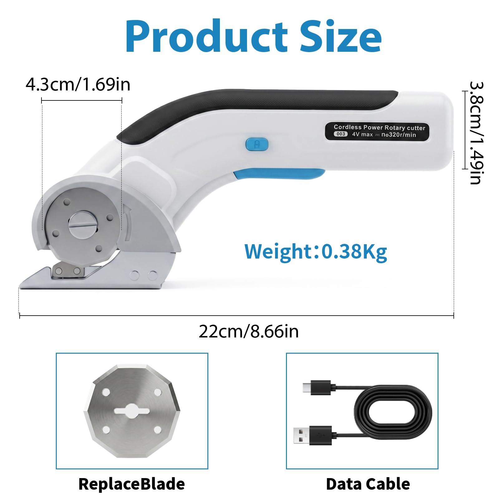 Tijeras Eléctricas Inalámbricas, Cúter Rotativo Eléctrico Recargable con Doble Cuchilla y Bloqueo de Seguridad para Cortar Cartón Tela Cuero Alfombra Herramienta Portátil