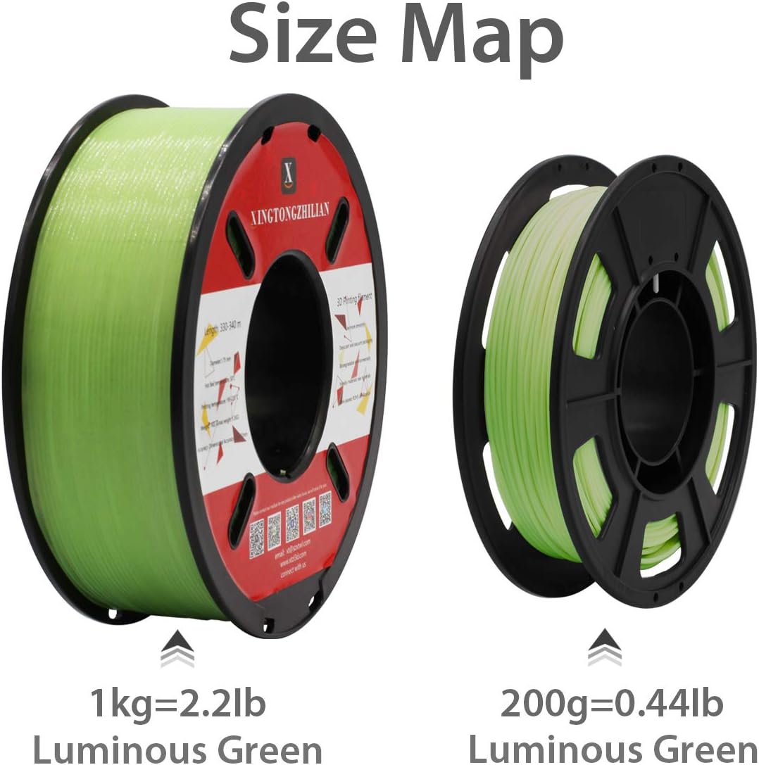 PLA 3D Printer Filament 1.75mm Printing Material Upgrade Version for 3D Printers Pens Accuracy +/- 0.02 mm Green Noctilucent 1kg/Spool