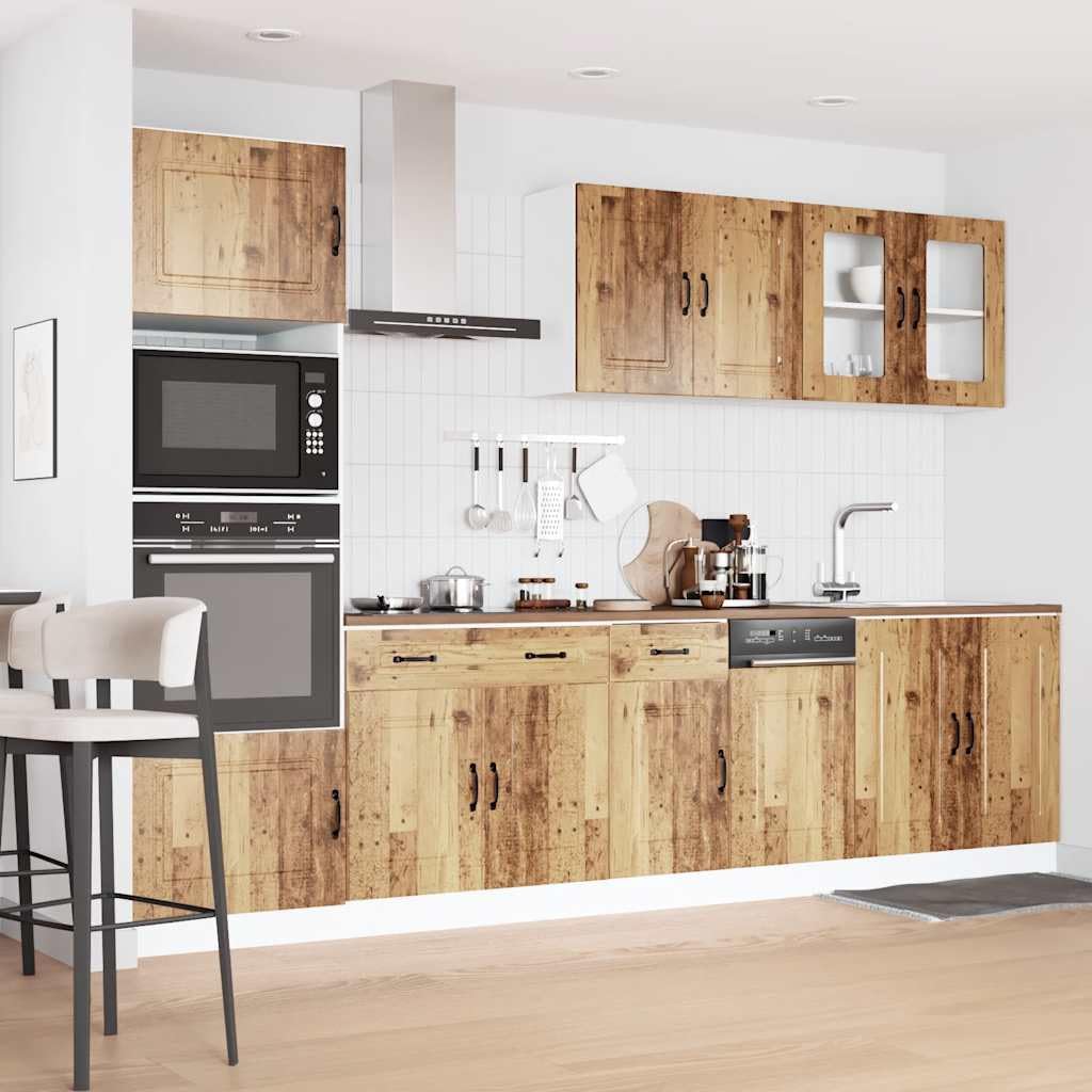 7-TLG. Küchenschrank-Set Kalmar Altholz-Optik Holzwerkstoff Küchenschrank-Set, Küchenblock variabel stellbar Küche Komplett, ohne Arbeitsplatte für Restaurant, Hotel