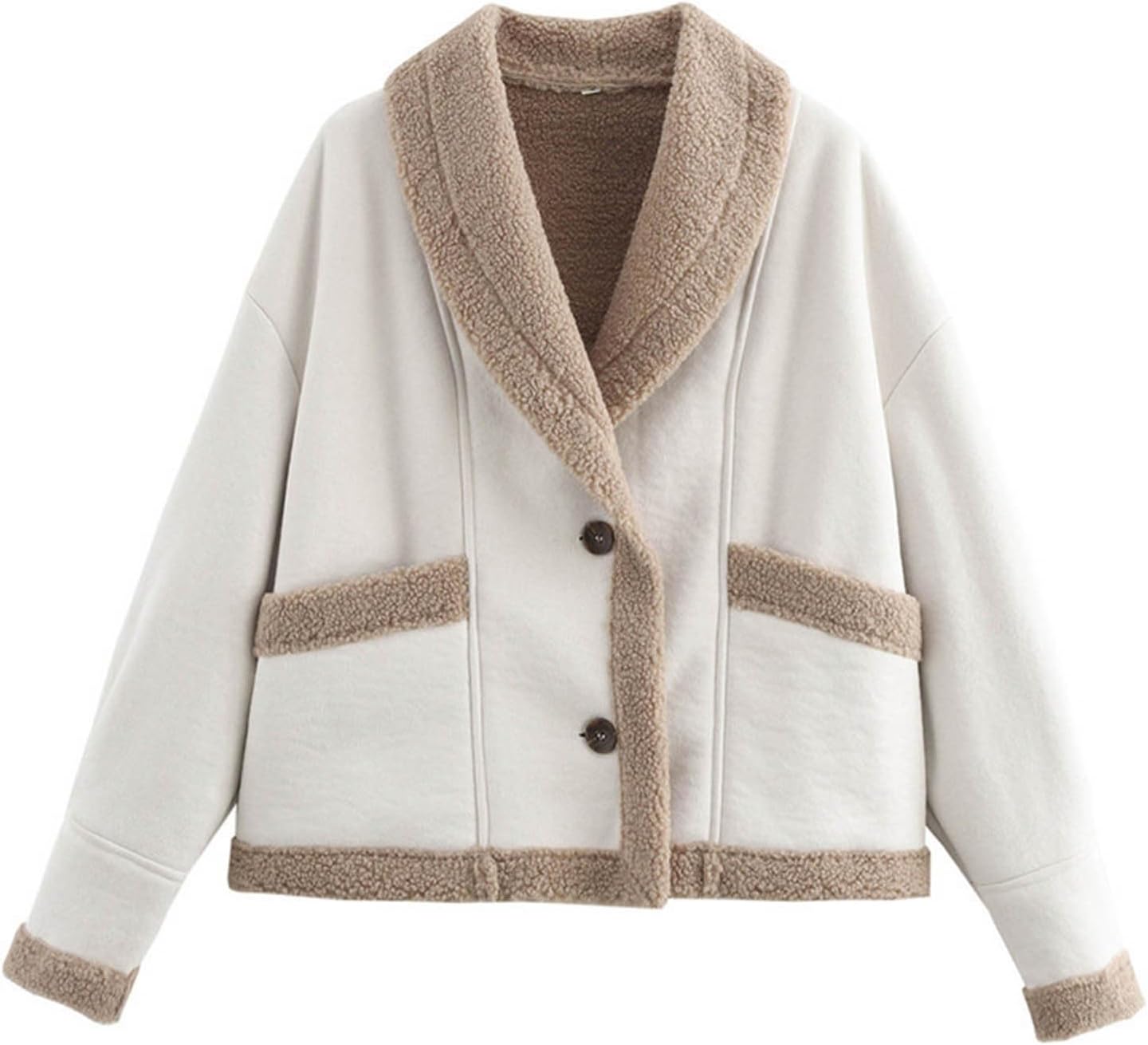 Women's Contrast Trim Jacket Button Front Long Sleeve Casual Coat