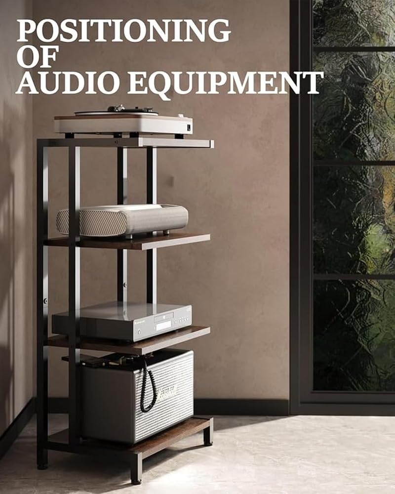 Robusto supporto multimediale con ripiani stereo per organizzare le