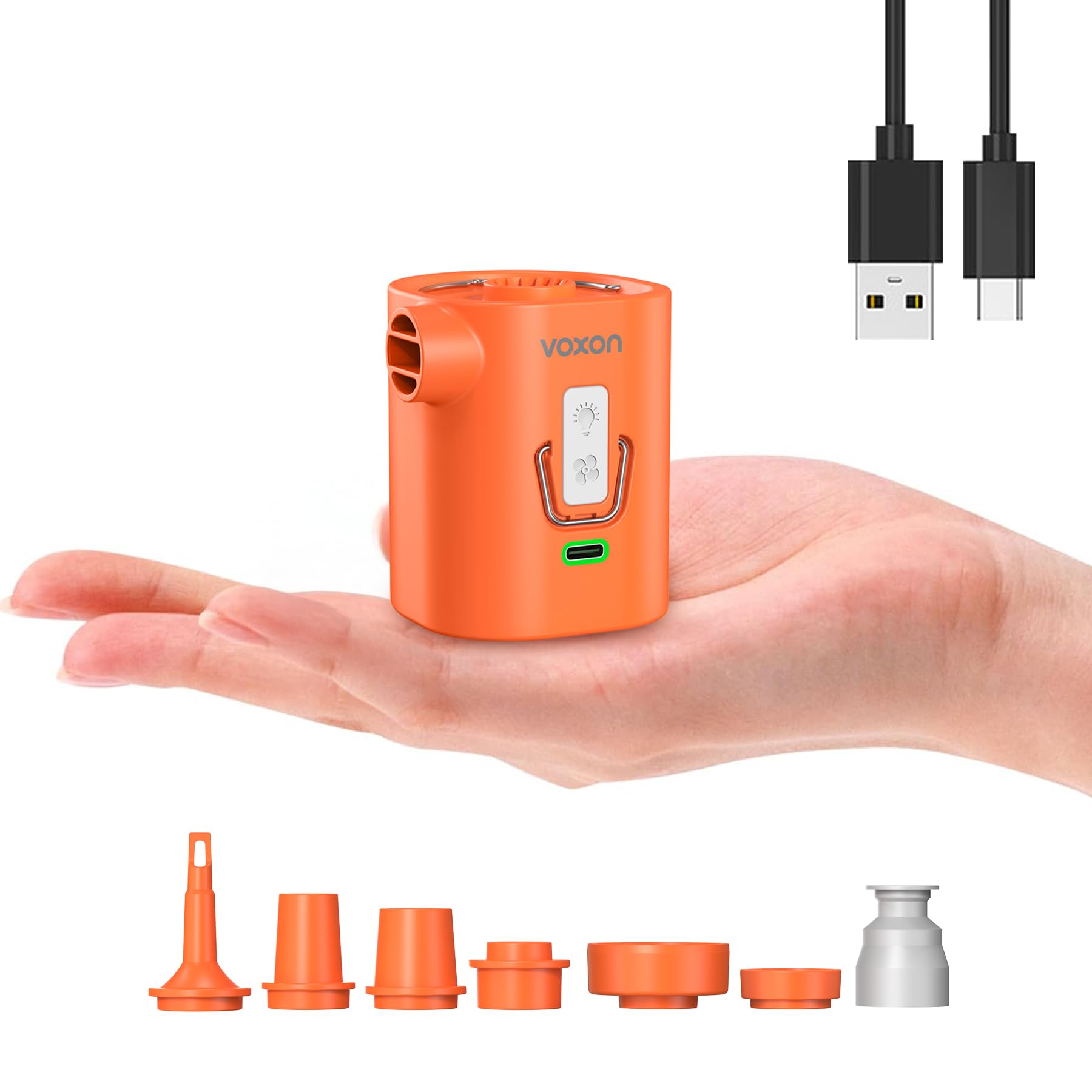 VOXON Portable Electric Pump for Inflatables, Mini Electric Air Pump, High Airflow 310L/min, 3 Level Camping Light, 2400mAh Battery, Fast In/Deflating for Airbed, Pool Toys, Air Mattress, Vacuum Bags