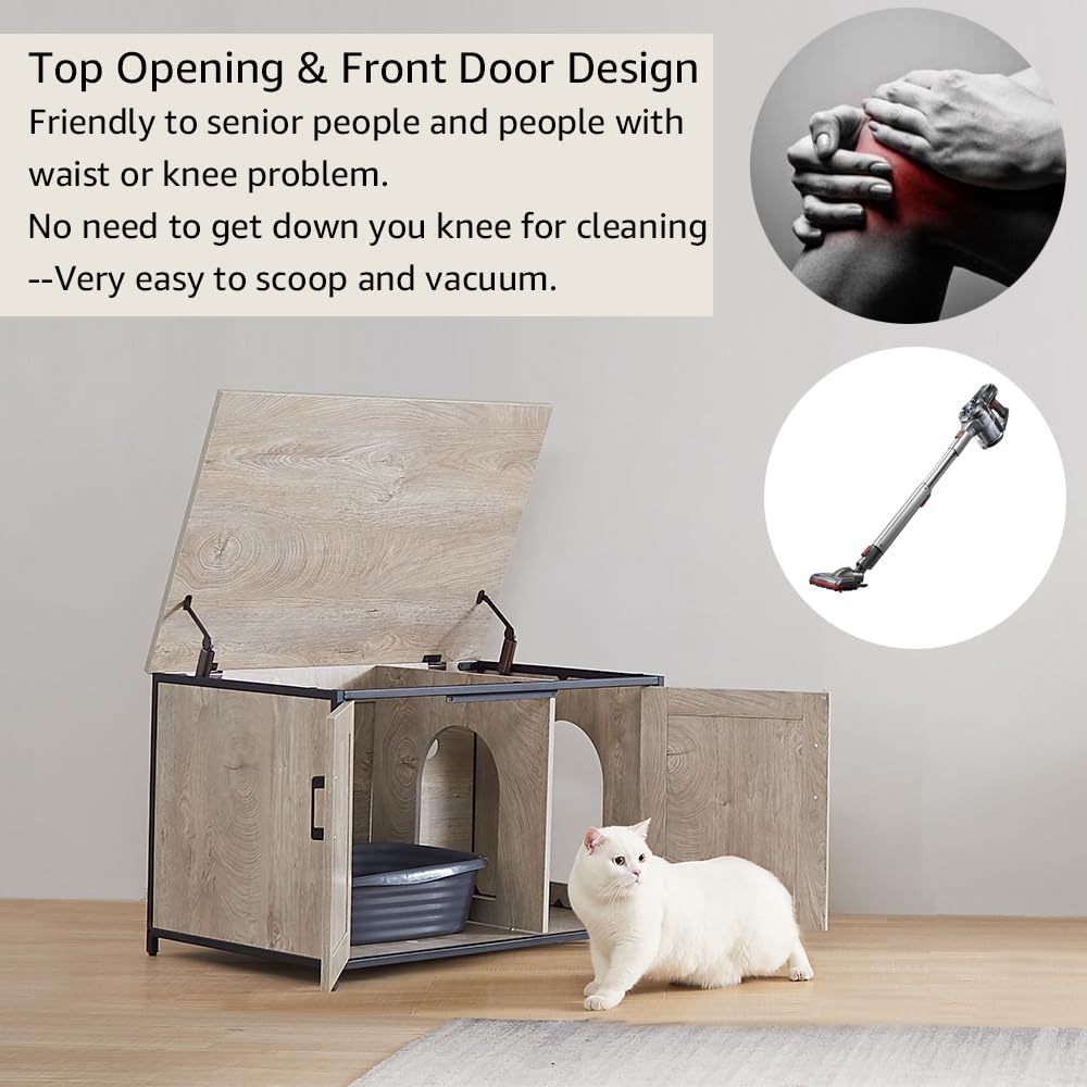 Amazon unipaws Top Opening Cat Litter Box Enclosure Flip Top XL Extra Large Cat Box Furniture Friendly to Elderly People High Jumbo Automatic