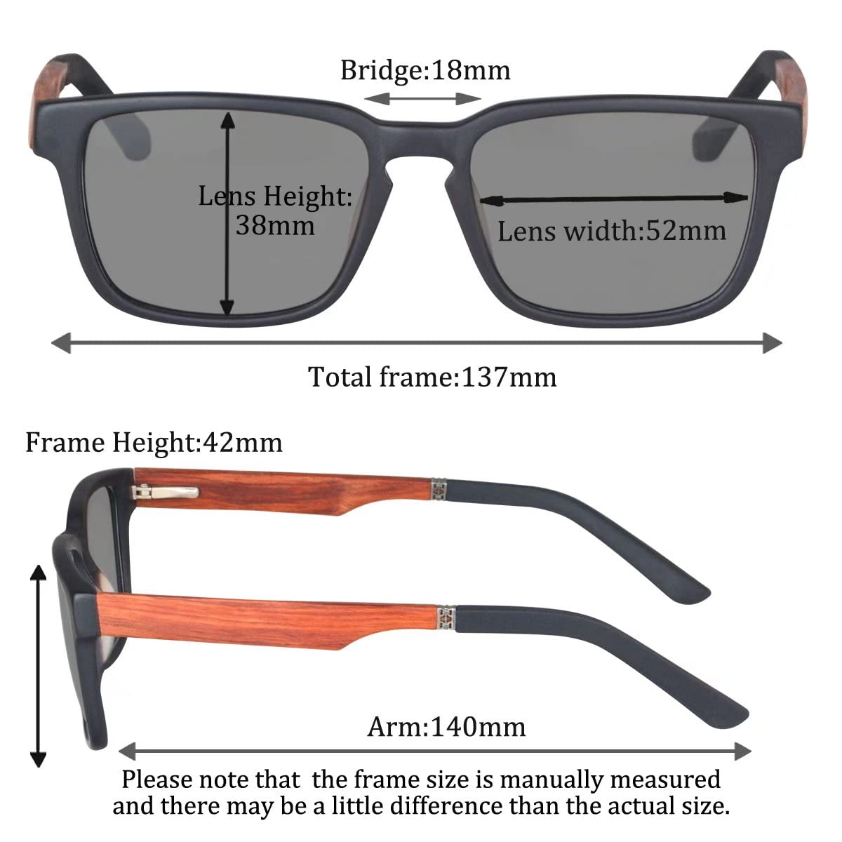 SHINU Holz Rahmen Polarisierte Kurzsichtig Sonnenbrille Fuer Maenner Radfahren Fahren Angeln 100% UV Schutz-ZF111