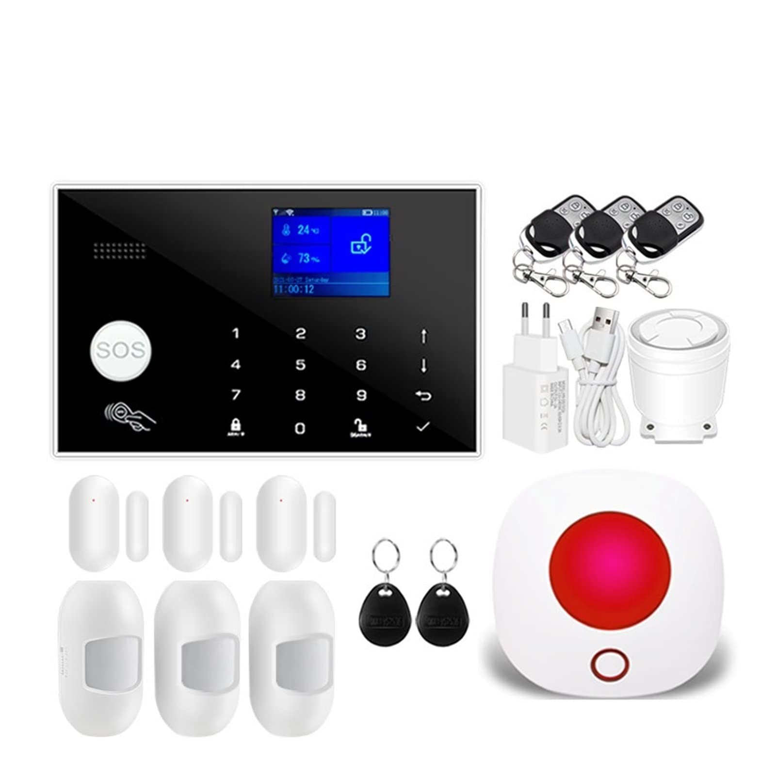Sistema de Alarma de Seguridad, Tuya WiFi gsm Sistema de Alarma Seguridad del hogar Soporte Temperatura Red Humedad Smart Kit for el(Option B)