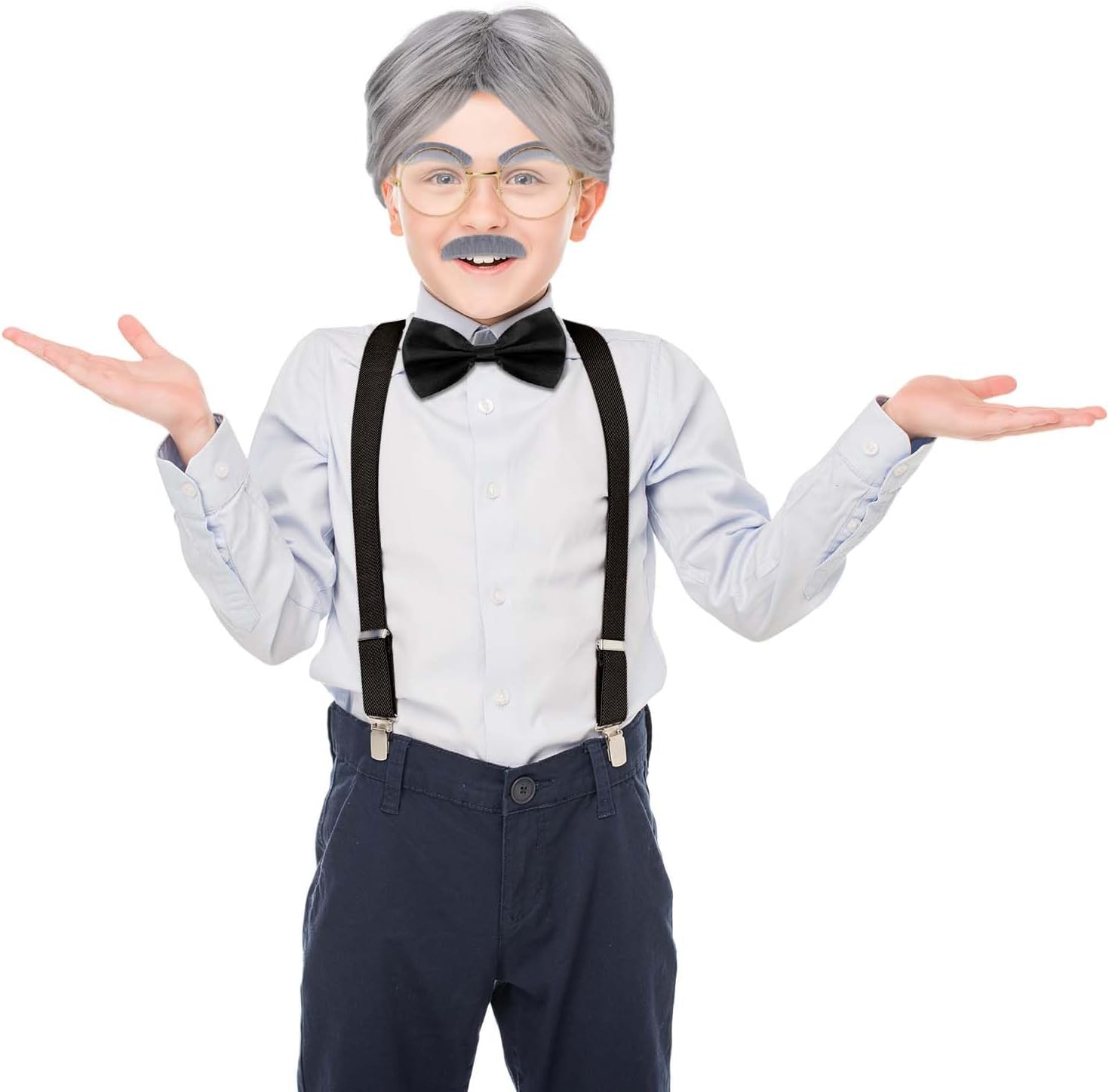 6 PCS Old Man Costume for Boys,100 Days of School Old Man Wig Set for Kids Grandpa Dress Up - Image 6