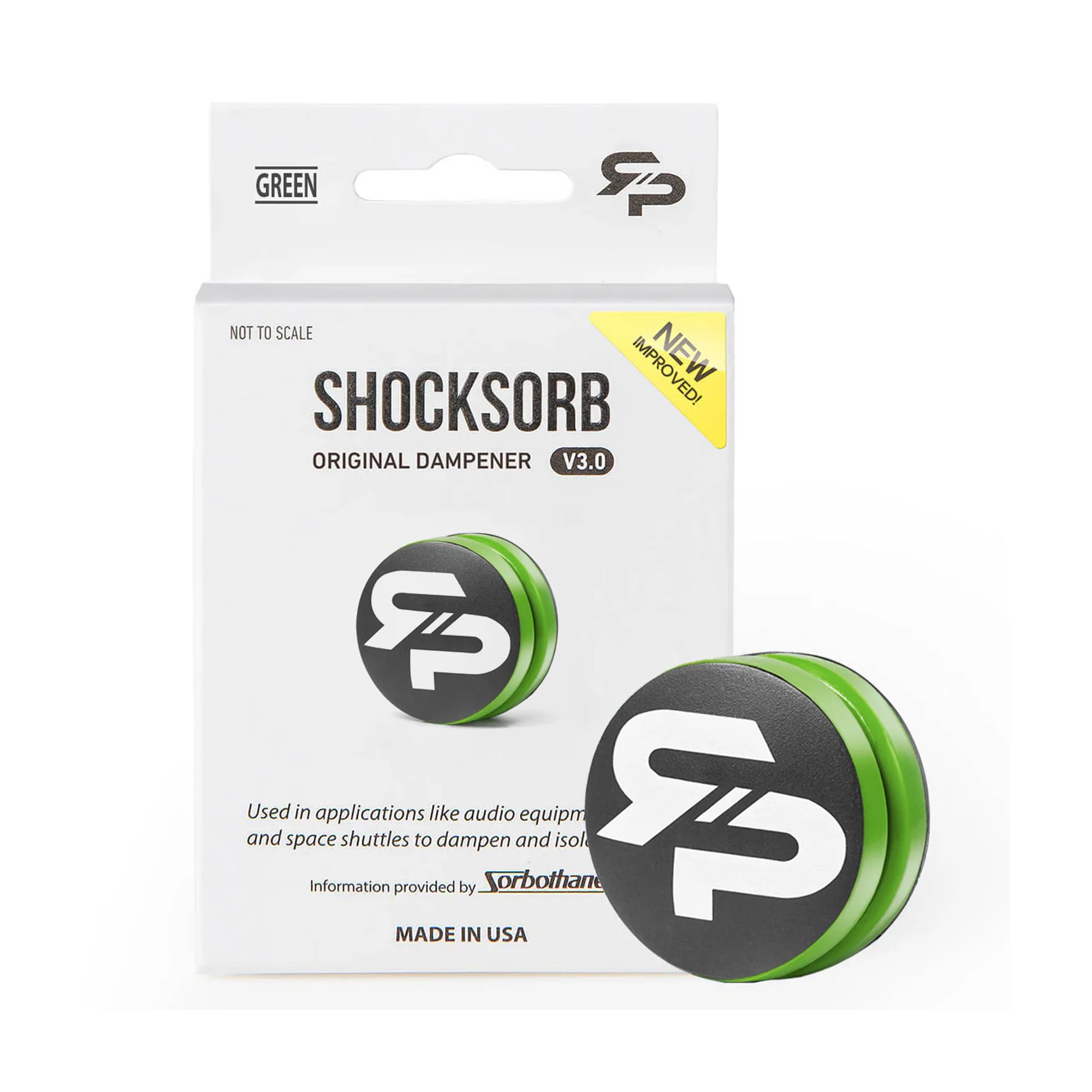 RTP Tennis Racket Vibration Dampener - ShockSorb Original or Ultrasoft V3 The Only Dampener Made for Pain Relief - Handcrafted with Patented Material Sorbothane Made in USA - 1 Pack Limited Warranty