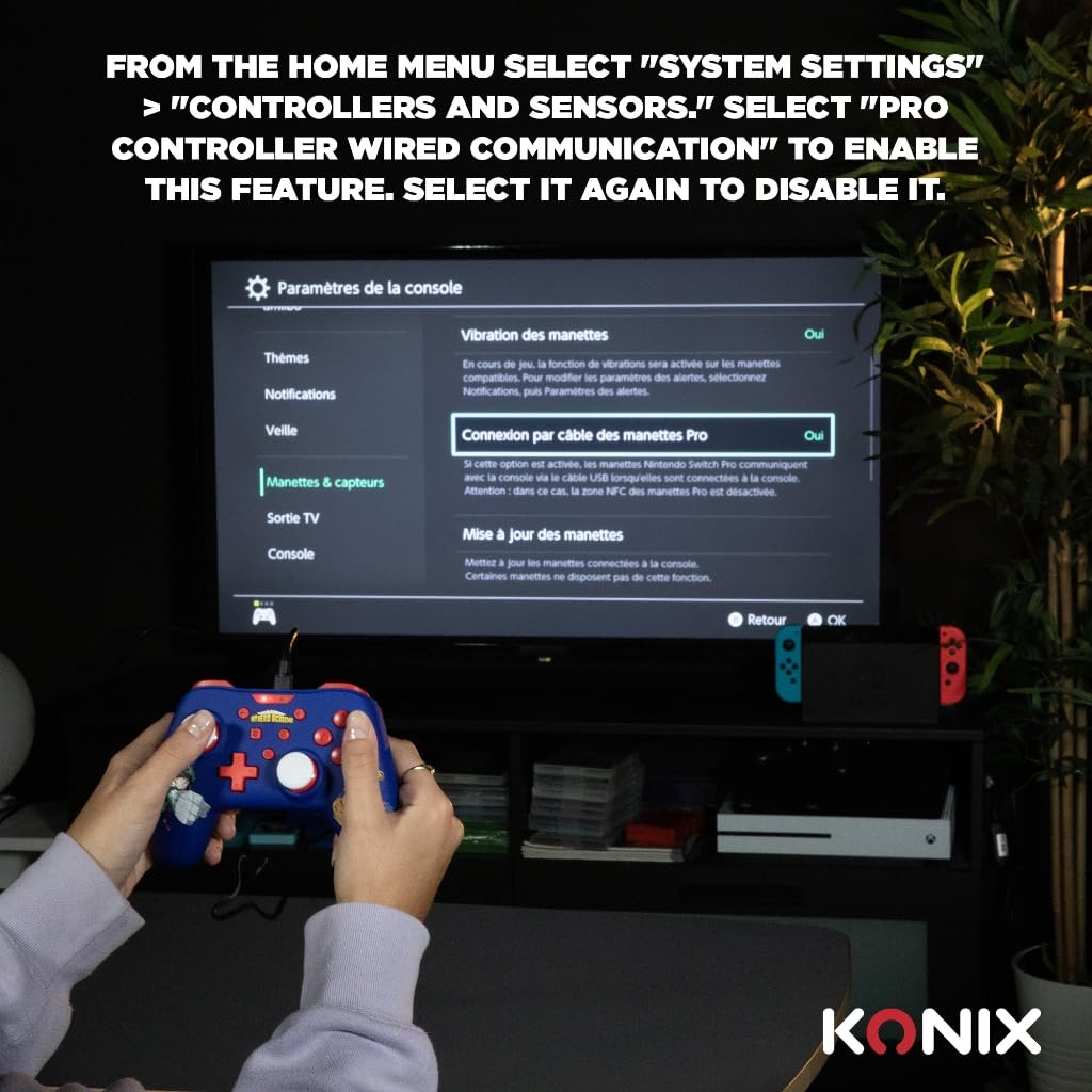 Konix My Hero Academia Manette filaire pour Nintendo Switch, Switch 2 et PC - Fonction vibration - Câble 3 m - Bleu
