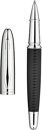 BEILUNER 318 - Bolígrafo de lujo de cuero, cosido a mano, cuero premium, acabado chapado en cromo, repuesto de tinta Schmidt, el mejor bolígrafo de