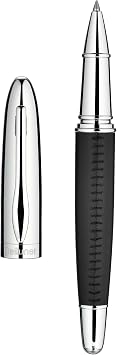 BEILUNER 318 Luxury Leather Rollerball Pen, Hand-Stitched Premium Leather & Chrome-Plated Finish, Schmidt Ink Refill, Best Executive Gift Set for Men & Women, Refillable Writing Pen - Black