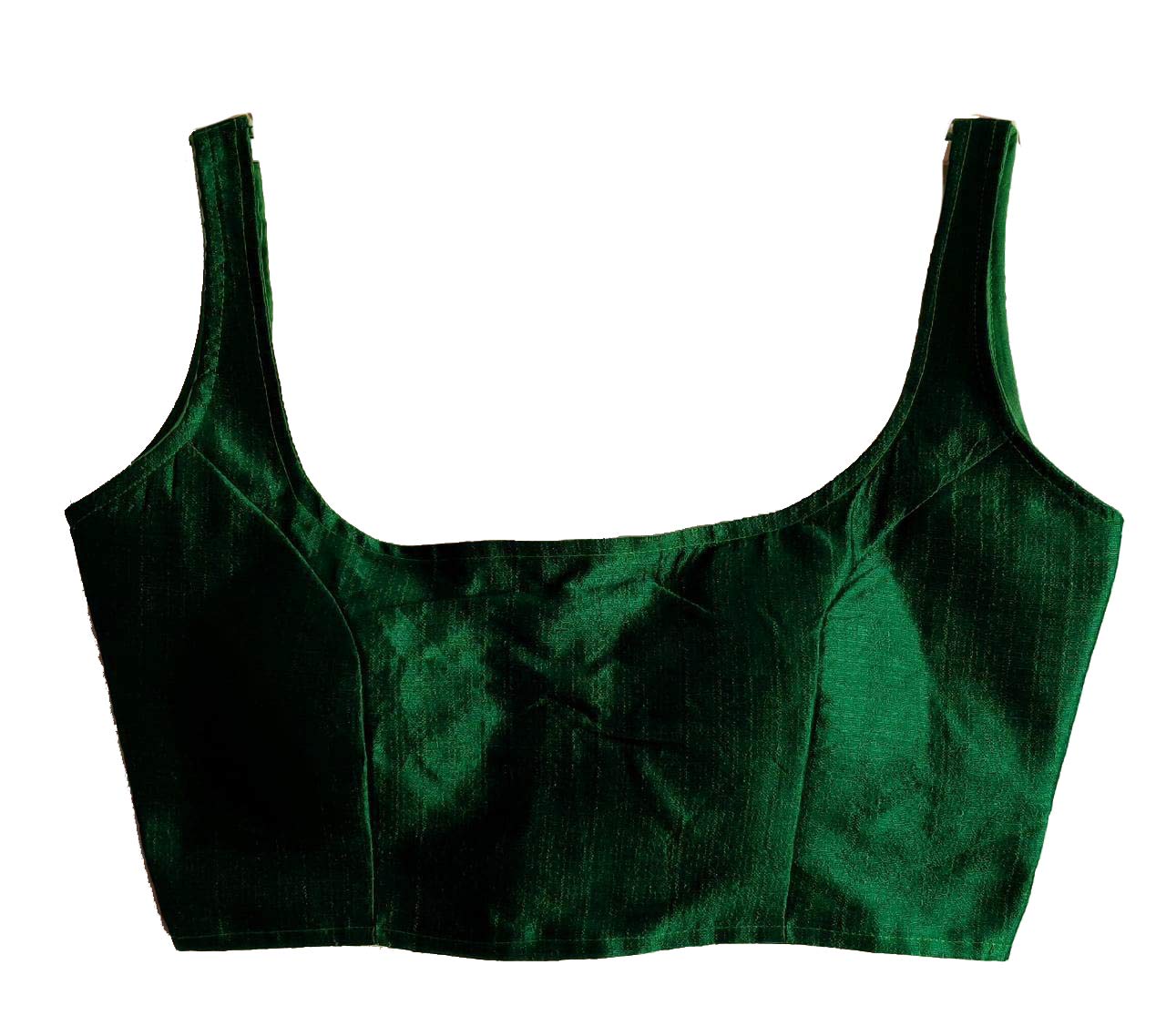 Pujia Mills Women's Phantom Silk Sleeveless Saree Blouse (Bollywood_Green_38 Size+Margin)