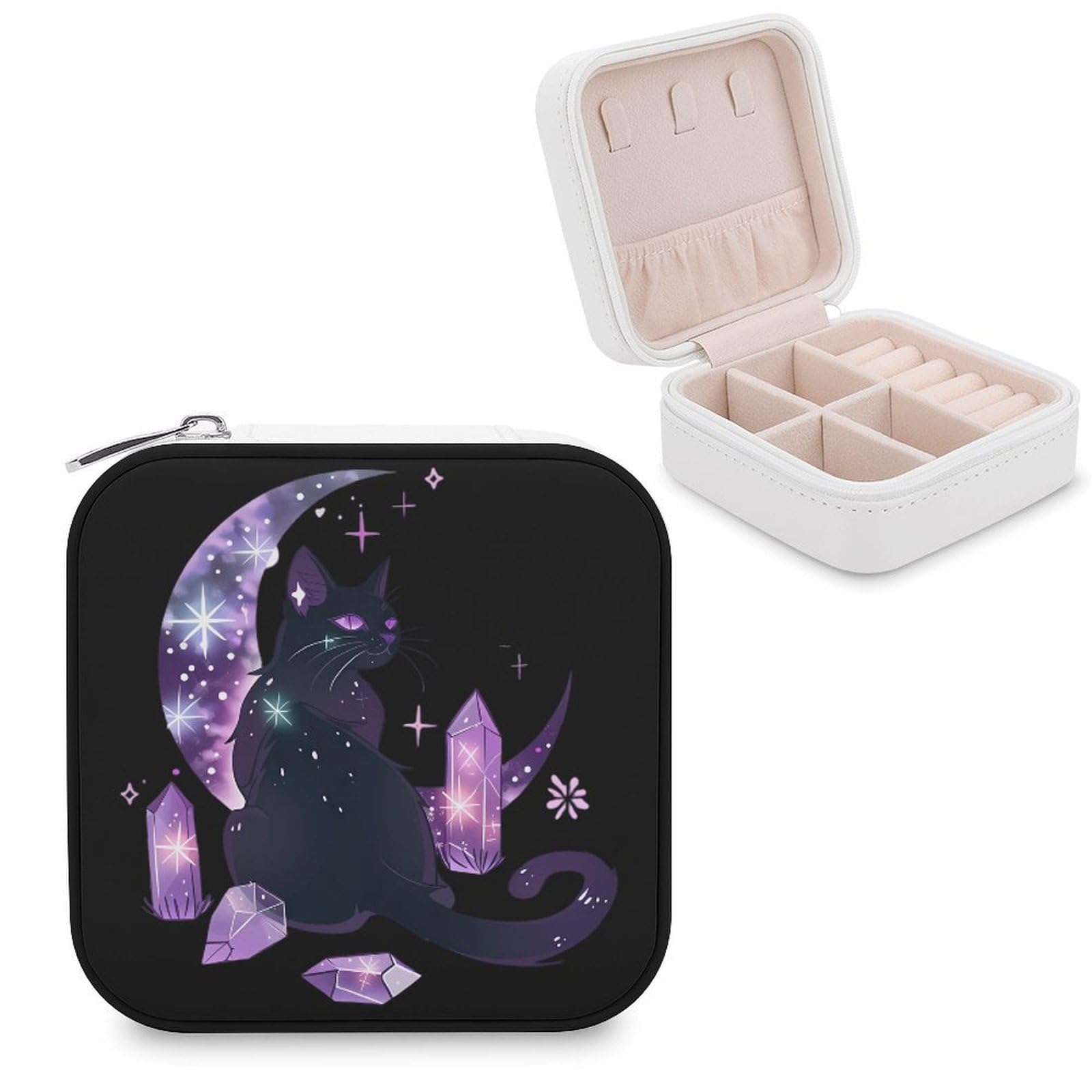 CUTJMDNGH Moon Crystal Witchy Cute Black Cat Jewelry Box for Women Jewellery Case Organizer Storage Boxes Craft