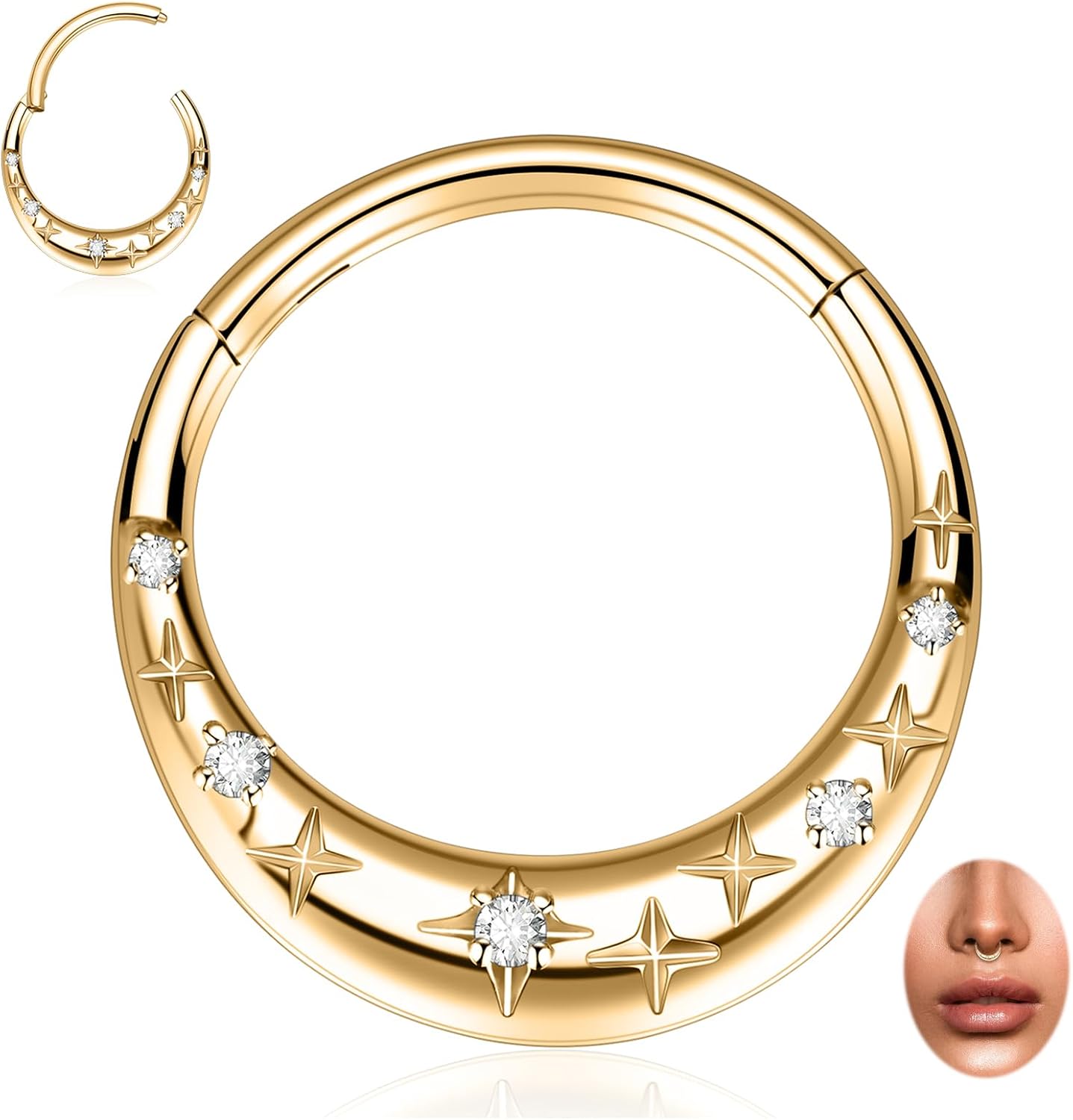 PEAKLINK 316L Surgical Steel Septum Ring 16G Daith Earring Hinged Nose Hoop Ring Tragus Rook Piericng Cartilage Conch Helix Hoop Earring Septum Jewelry for Women Men