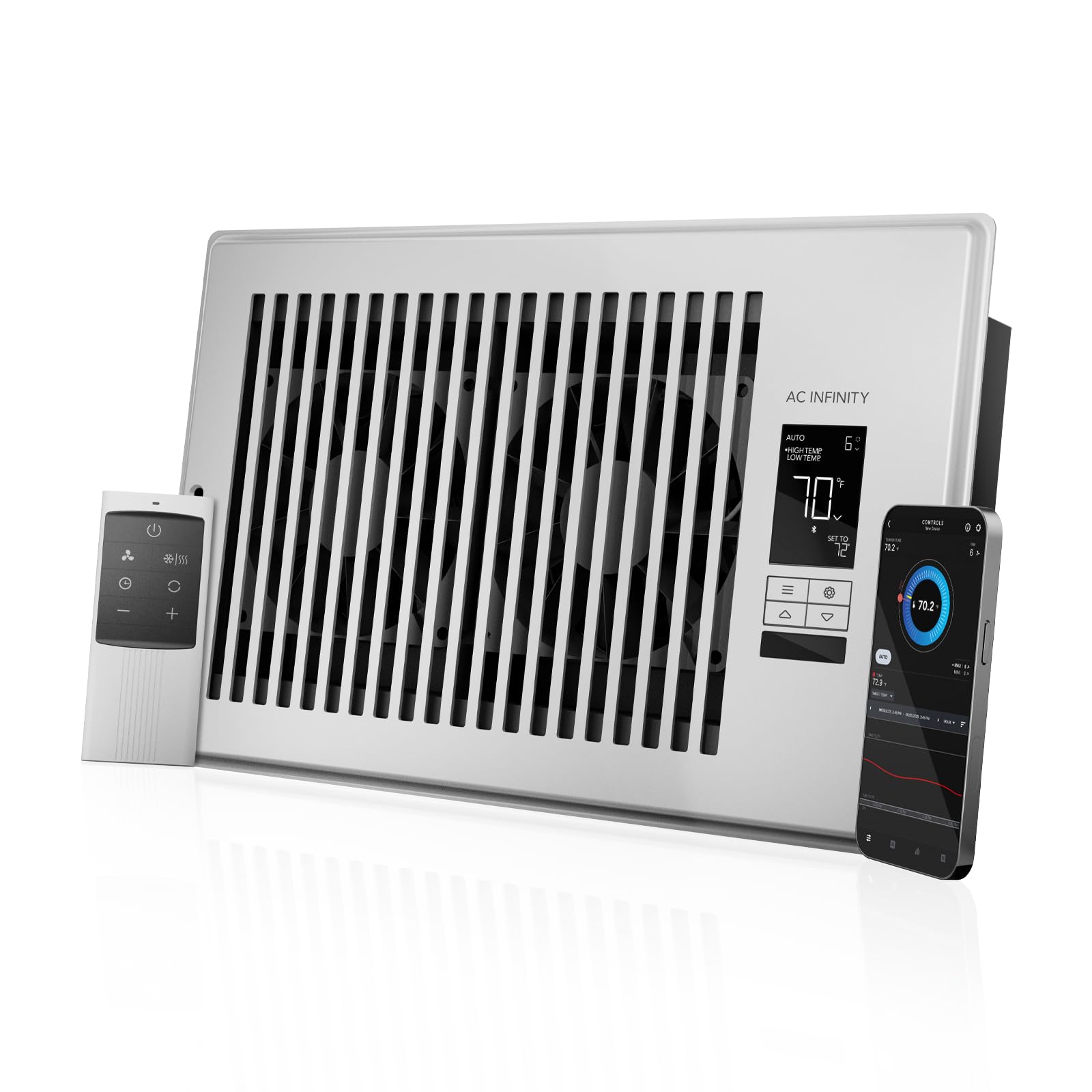 AC Infinity AIRTAP T6 White, Register Booster Fan for 150x250mm Register Holes, Improves Heating & Cooling Vents, Quiet 10-Speeds, Bluetooth App Control Data Alerts. ONLY FITS 6” x 10” Duct Openings