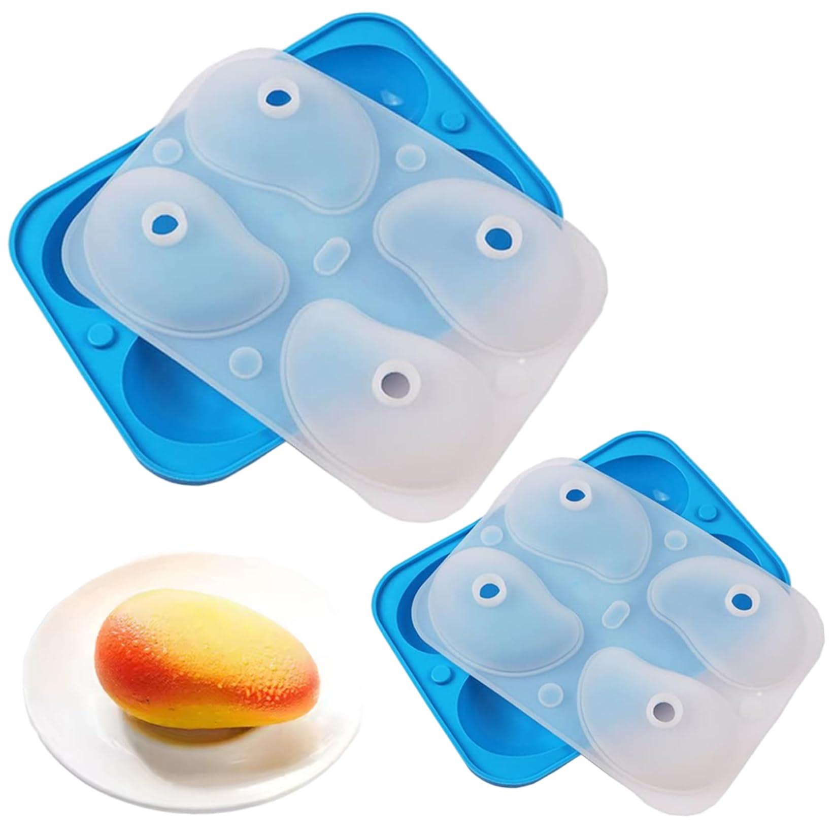 Mango Mold, 2Pcs Fruit Molds, Easy to Clean & Remove Silicone 3D Mango Mold with Funnels & 4-Cavity, Heat-Resistant & Flexible for Cake, Jelly Candy, Chocolate, Soap, Craft, Fruit Snack Molds