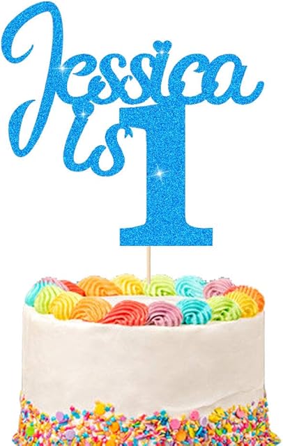 1st Birthday Cake Topper | Personalised 1 2 3 Cake Topper | Happy Birthday Decorations | Double Sided Glitter Card Any Name Age Customized - Multicolour Glitter Cake Decoration