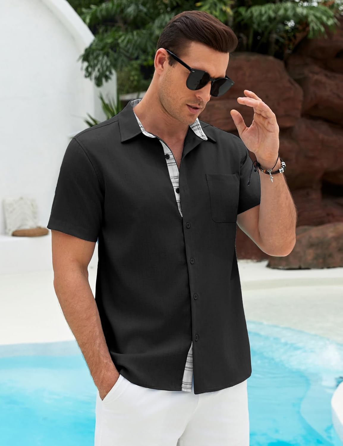 Men's Button Down Shirt Short Sleeve Casual Shirt with Pocket for Beach Summer Holiday Vacation - Image 2