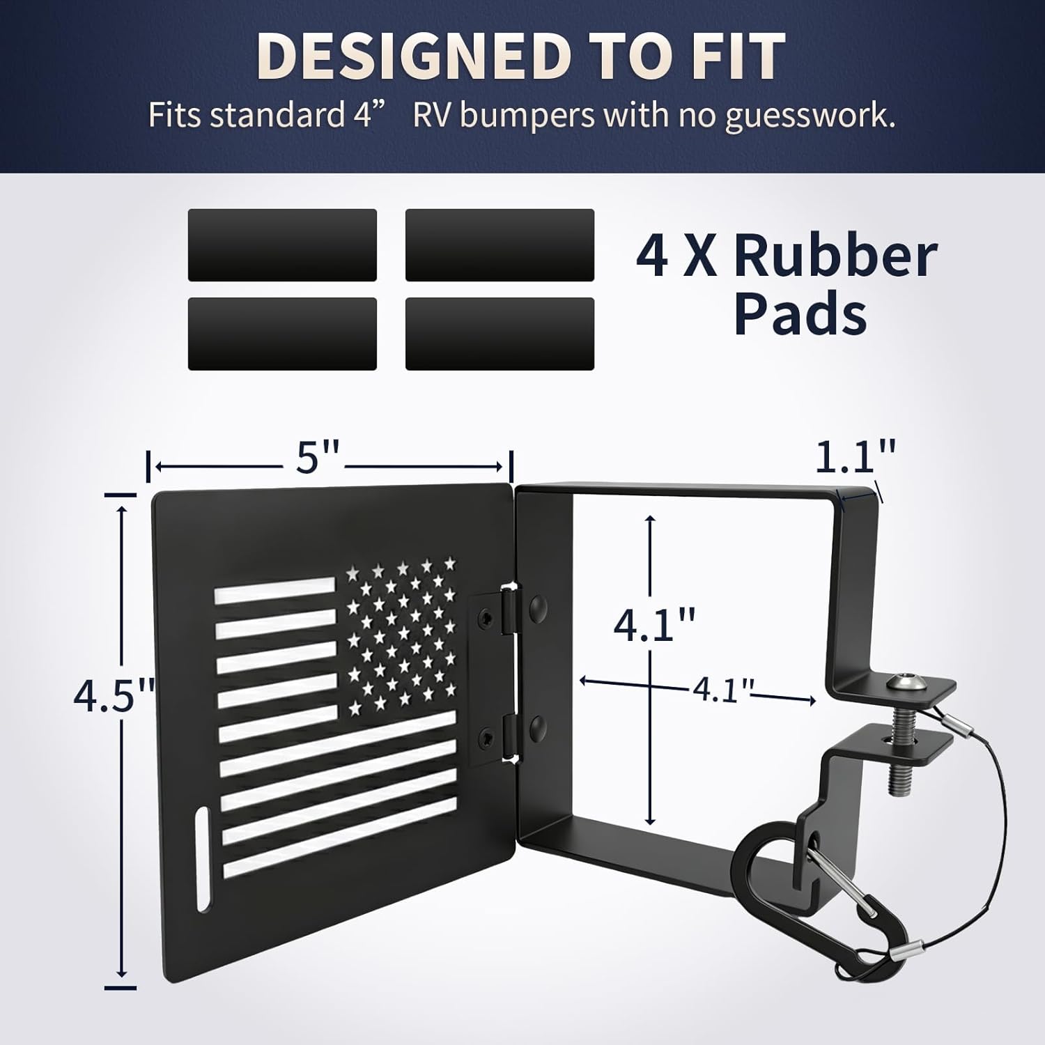RV Bumper End Caps 2-Pack, Aluminum Ventilated RV Sewer Hose Storage Caps, Replacement for 4 Inch Square Camper & Travel Trailer Bumper (Flag Edition)