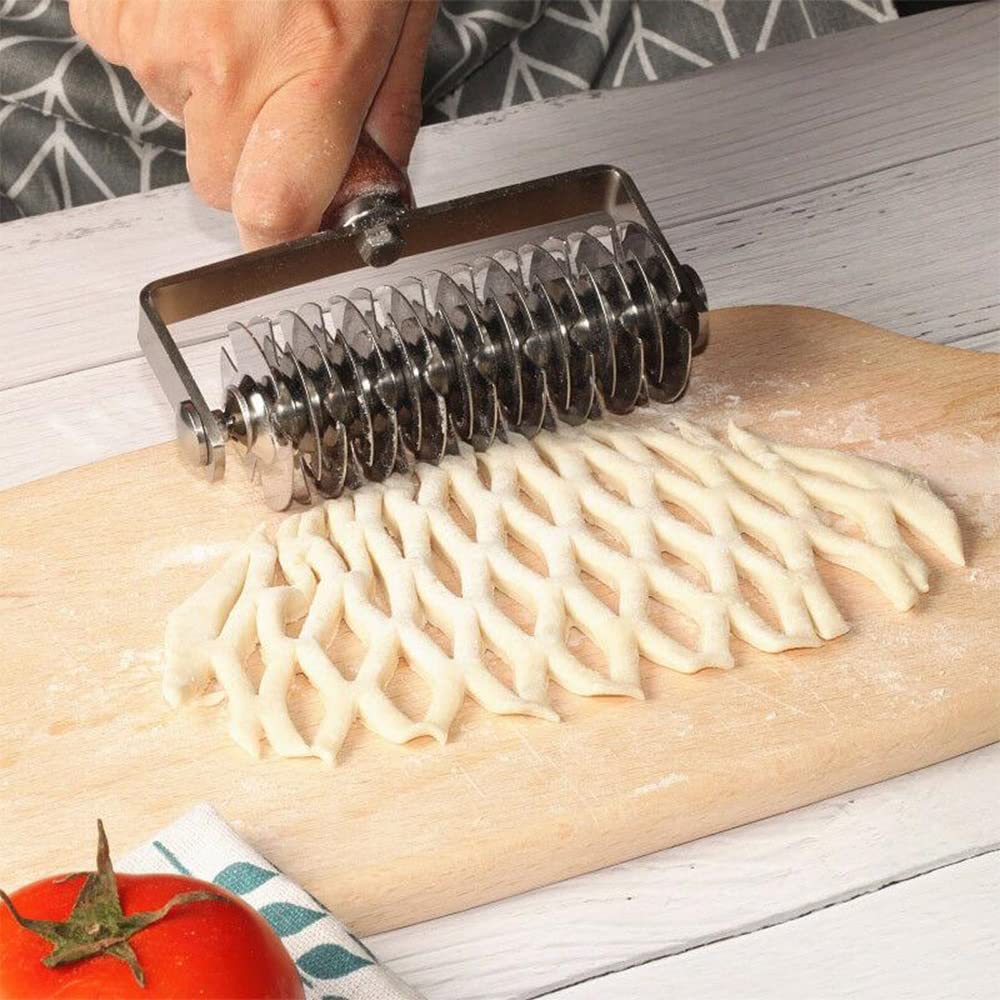 Cortador de masa de rodillo de acero inoxidable, rodillo de celosía para pizza, cortador de rodillo de celosía, mango de madera, herramienta de panadería para pastel herramienta para hornear DIY