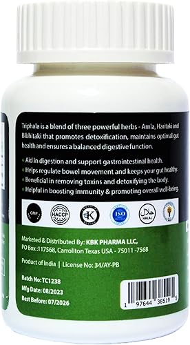 Miniatura 2 de Triphala Cápsulas - Suplemento orgánico Triphala con amla, haritaki y bibhitaki - para desintoxicación, limpieza y rejuvenecimiento diario - 60