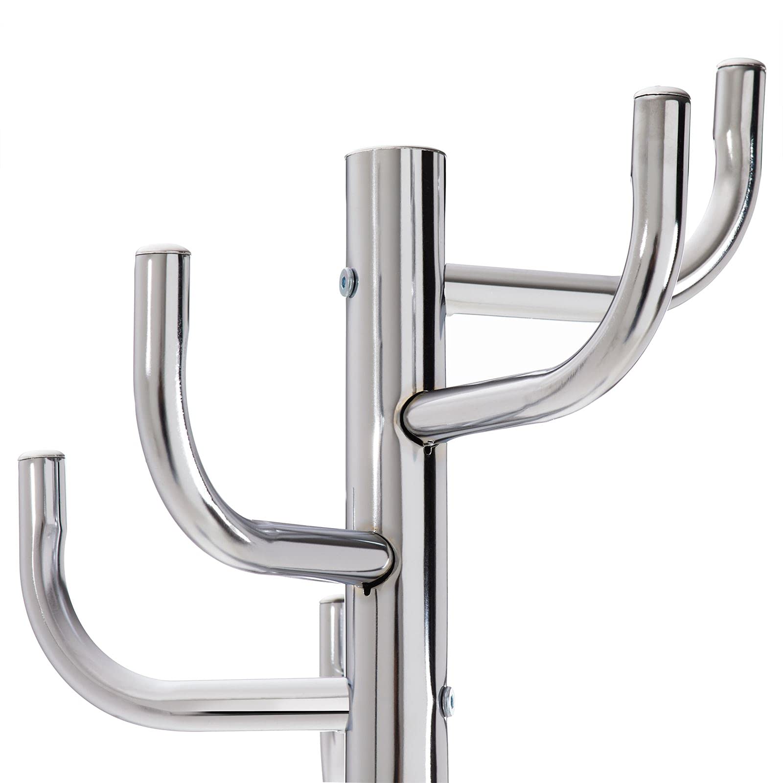 IDIMEX Perchero Mila de metal cromado, práctico perchero con 8 ganchos. Soporte de sombrero atemporal con base redonda