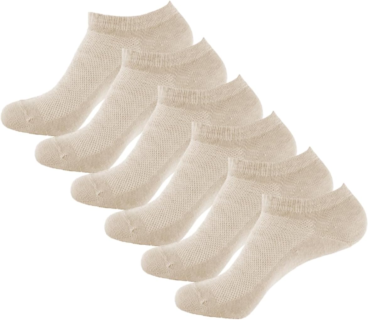 6-Pack 88% Premium Flax No-Show Socks | Breathable Moisture-Wicking Liners for Loafers & Sneakers