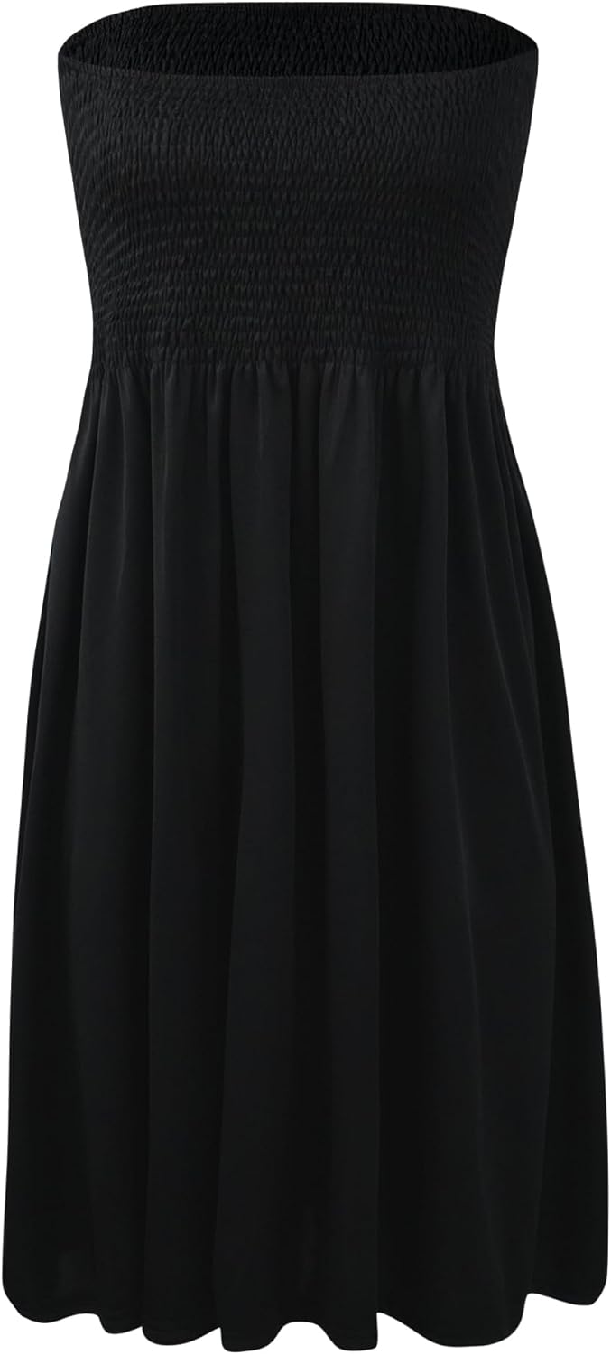 Zyyfly Tube Top Dress Women Summer Beach Coverup Stretch Smocked Strapless Dress - Image 6