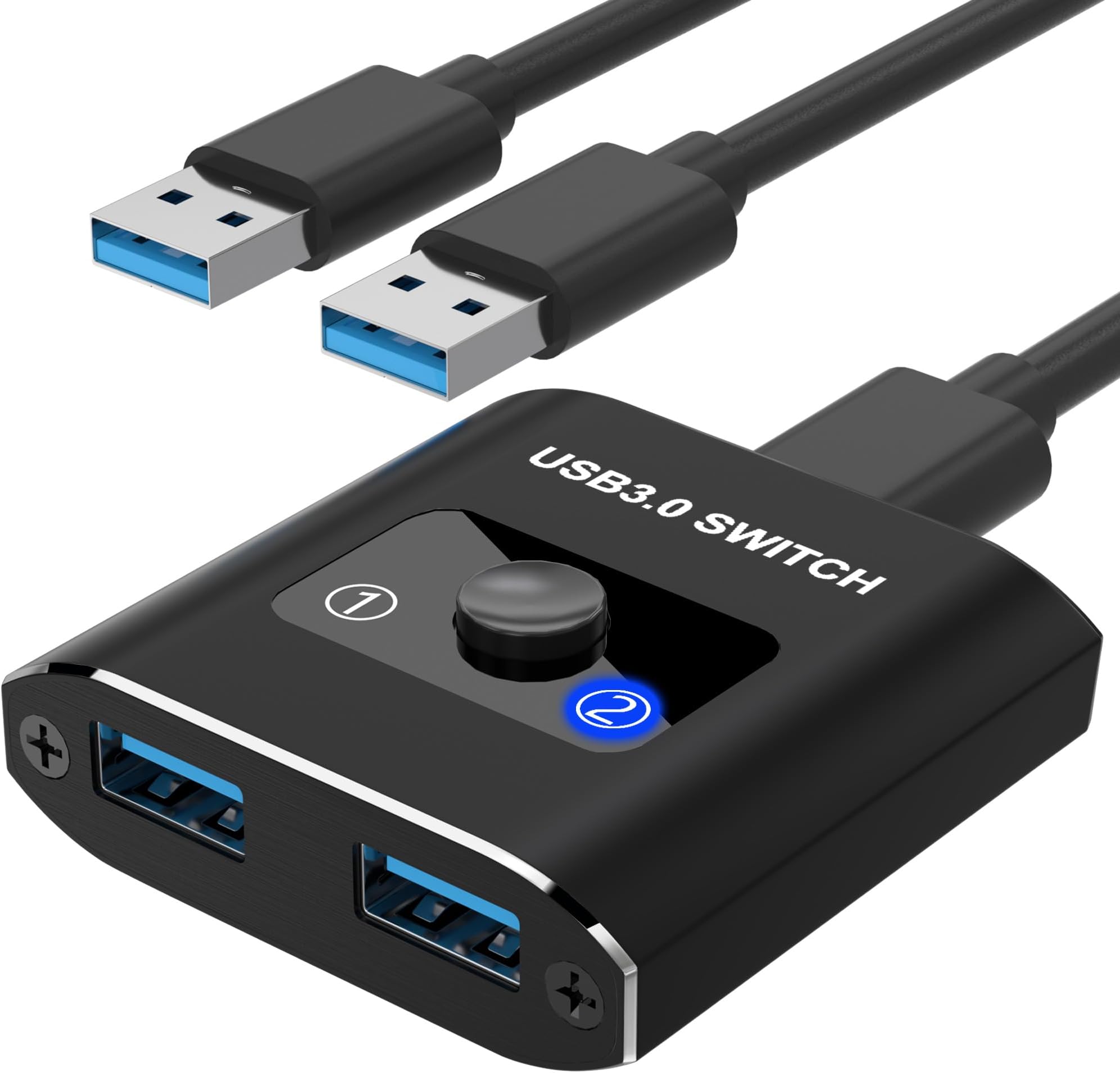 USB Switch, Bi-Directional USB 3.0 Switch 2 in 1 Out/ 1 in 2 Out, USB Switcher 2 Computers Share 1 Devices for Printer, Keyboard, Scanner, Mouse, Compatible with Mac/Win/Linux