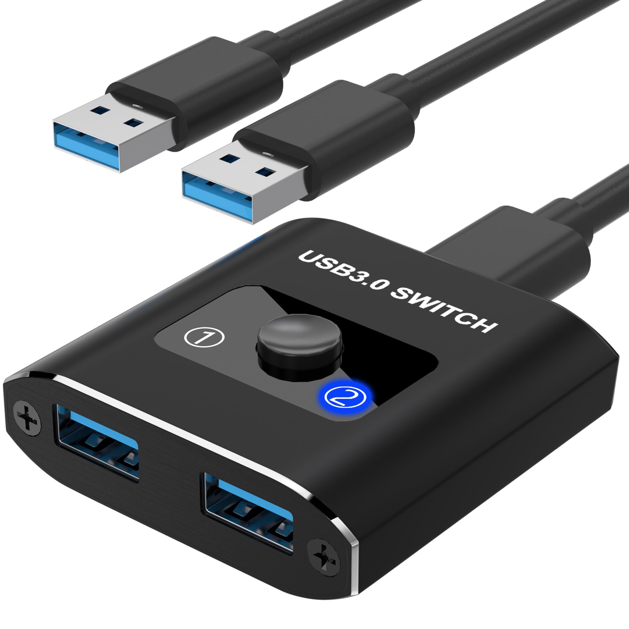 USB Switch, Bi-Directional USB 3.0 Switch 2 in 1 Out/ 1 in 2 Out, USB Switcher 2 Computers Share 1 Devices for Printer, Keyboard, Scanner, Mouse, Compatible with Mac/Win/Linux