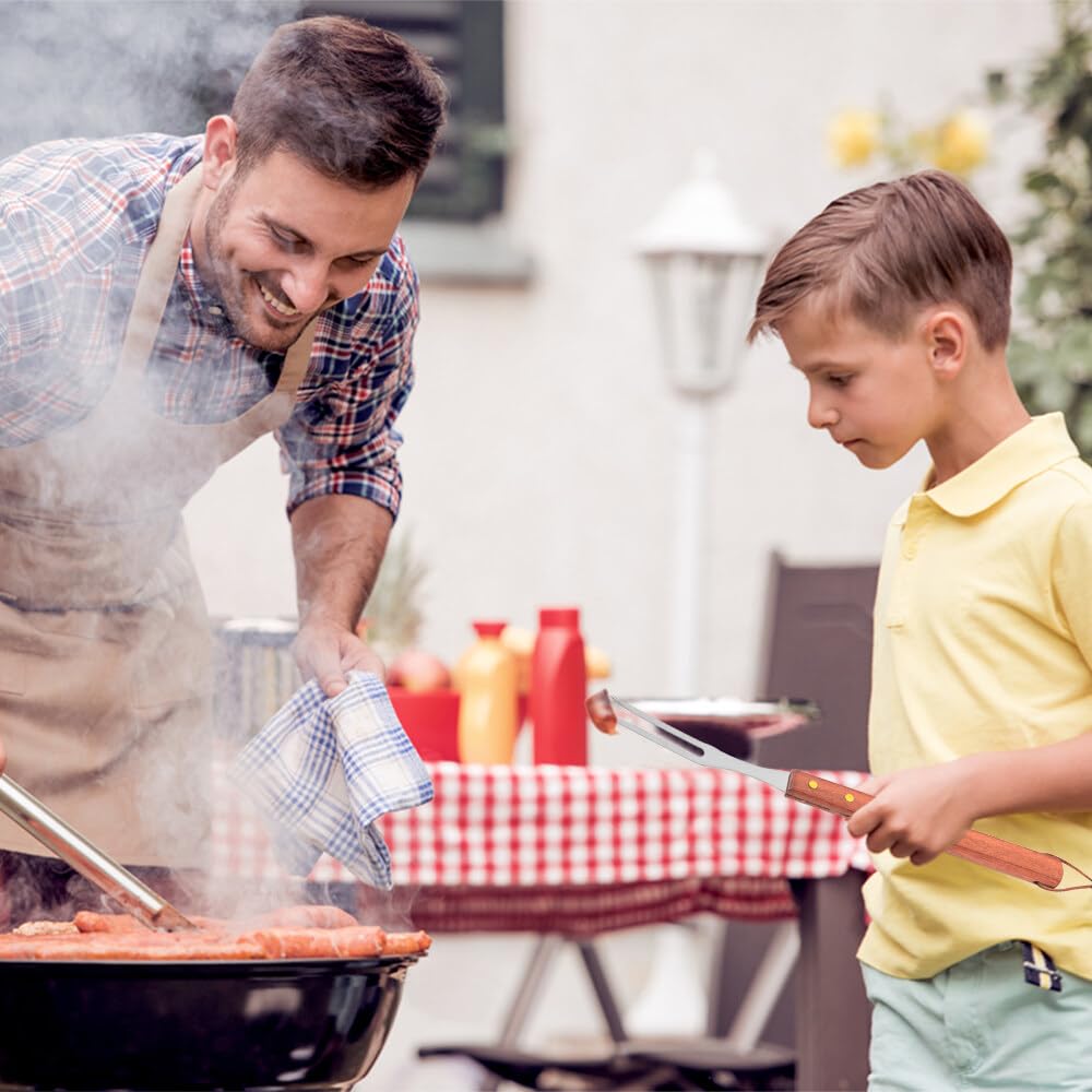 2 Piezas Tenedor para Carne, Tenedor Trinchador en Acero Inoxidable, Mango de Madera, Cuchillo Carnicero para Deshuesar, Tenedor para Trinchar, Tenedor de Parrilla Barbacoa (33.3cm/38.2cm)