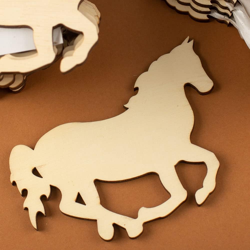 Pack of 24 Unfinished Wood Horse Cutouts by Factory Direct Craft - Wooden Western Rodeo Cowboy Cowgirl Galloping Horse Shapes for Crafts and DIY Projects - Made in USA (Size: 5" W x 4" H)