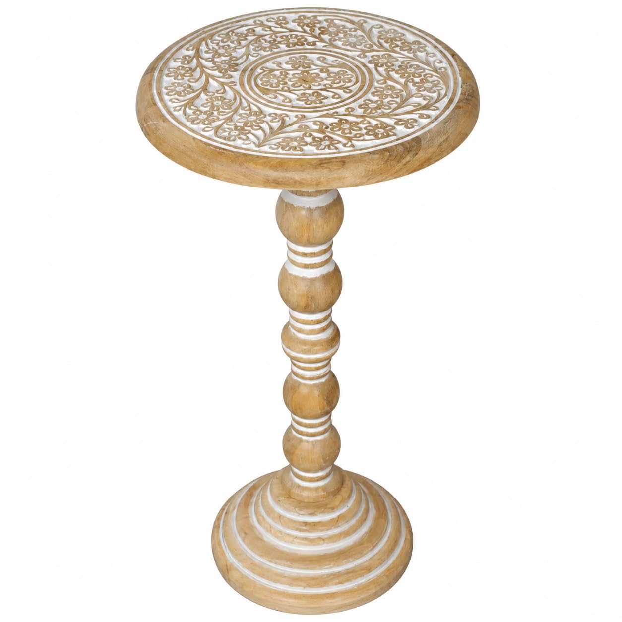 End Table in Solid Mango Wood,Handcrafted Accent Side Table, 12x12x22 Inch