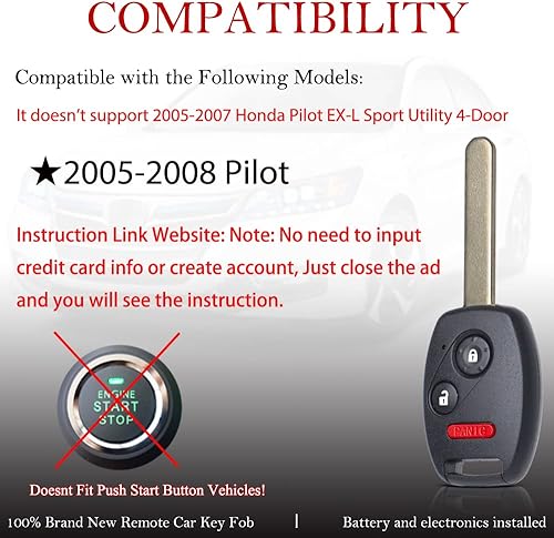 Miniatura 2 de MechanMagic Llavero de repuesto para Honda Pilot 2005 2006 2007 2008 CWTWB1U545 Control remoto de entrada sin llave 35111-S9V-325 (paquete de 2)