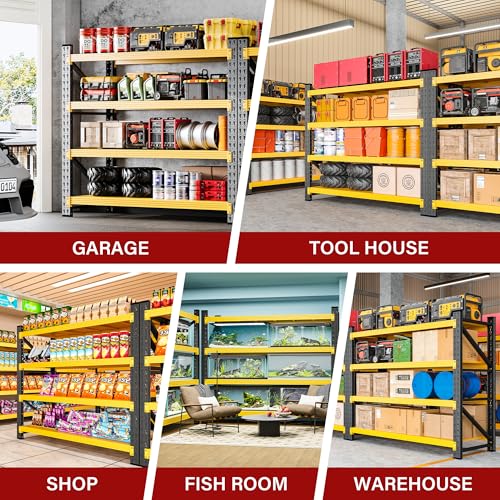 Image of 48 inch Wide Heavy Duty Garage Shelving Units,3000LBS Deep Storage Shelves,Yellow Metal Garage Shelves,Large Storage Rack,Steel Shelf,Industrial Shelving for Shop,Warehouse,Basement,48 inch W x 24 inch D x 70 inch H