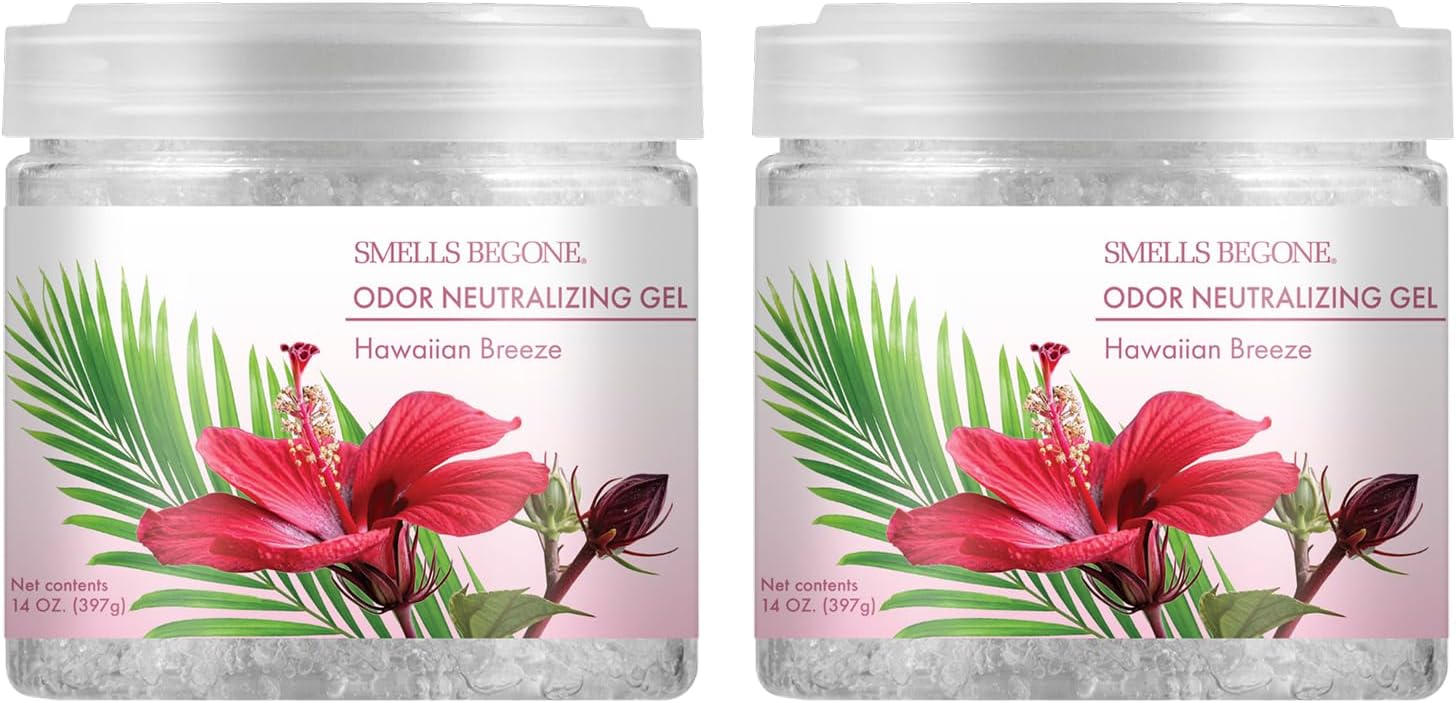 SMELLS BEGONE 14oz Crystal Odor Eliminator - Absorb & Eliminate Odors in Homes, Offices, Bathrooms, Basements, Garage, Cars, RVs & Boats - Remove Tough Odors (Hawaiian Breeze, 2-Pack)