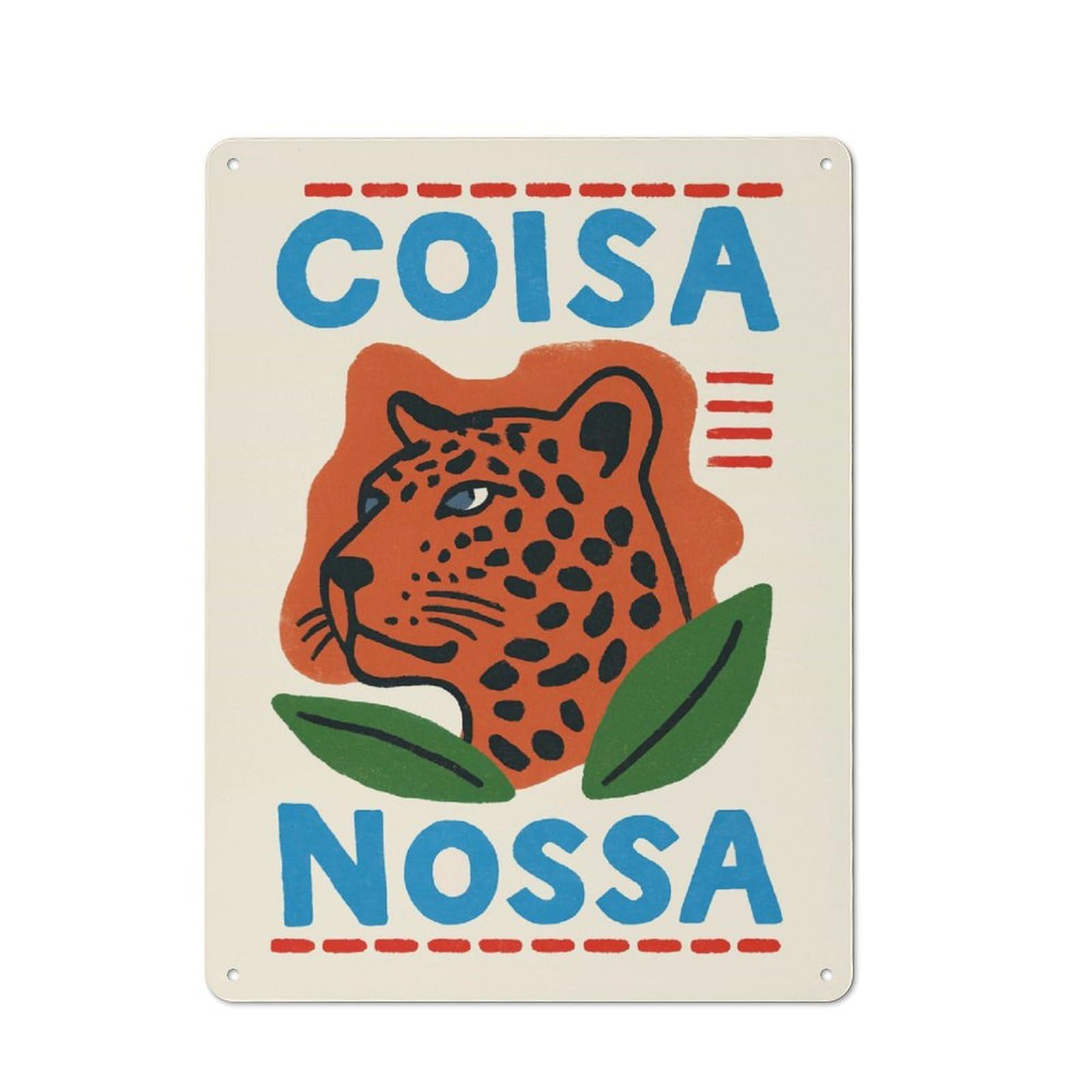 Junmoney Style-20 Tin Wall Plaque 40X30cm With Coisa Nossa Leopard Illustration For Pub Or Café, For Hospitality Wall Decor Collectors