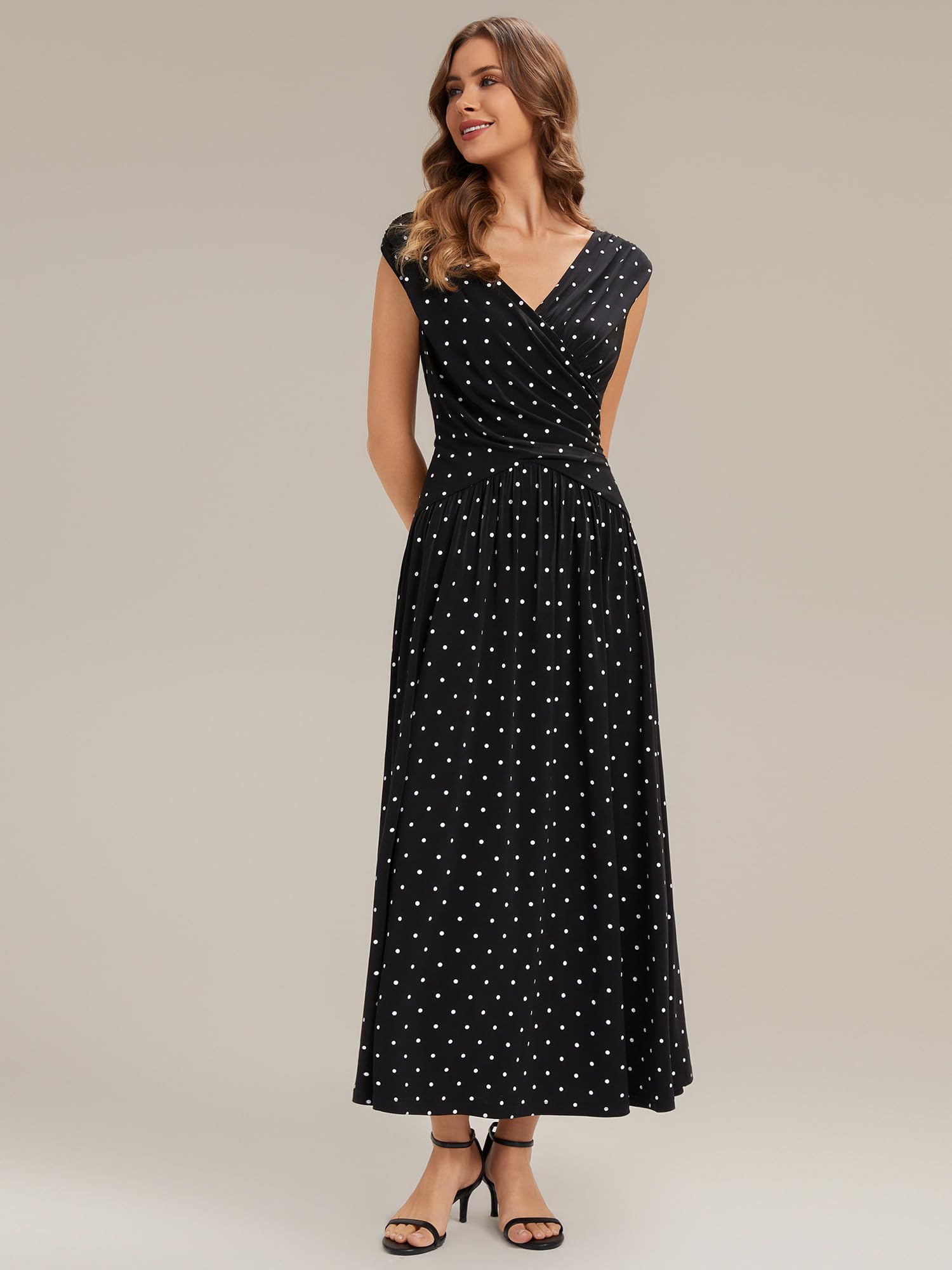 Ever-Pretty Robes d'Invité de Mariage Col en V sans Manche Tricot Maxi Robe Droite EG02734