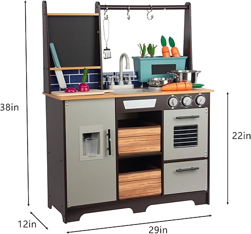 Miniatura 2 de Juego de cocina para niños de 3 a 8 años, cocina de madera con accesorios de cocina y alimentos de corte, incluyendo horno, estufa, grifo y