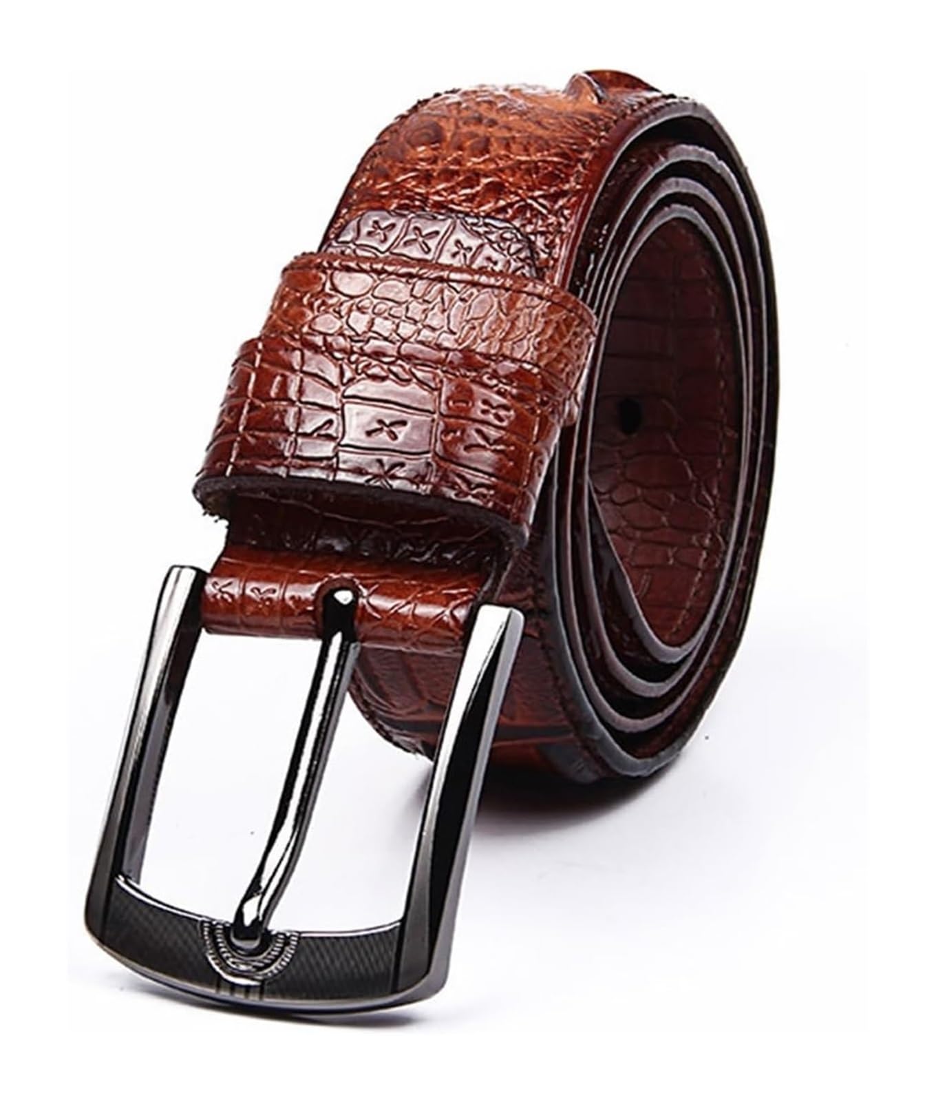 Cinturón Ajustable de Cuero Genuino, Cinturón de Hombre con patrón de Grano, cinturón de Cuero Genuino for Hombre, Hebilla de Pin Vintage a la Moda for cinturón Masculino